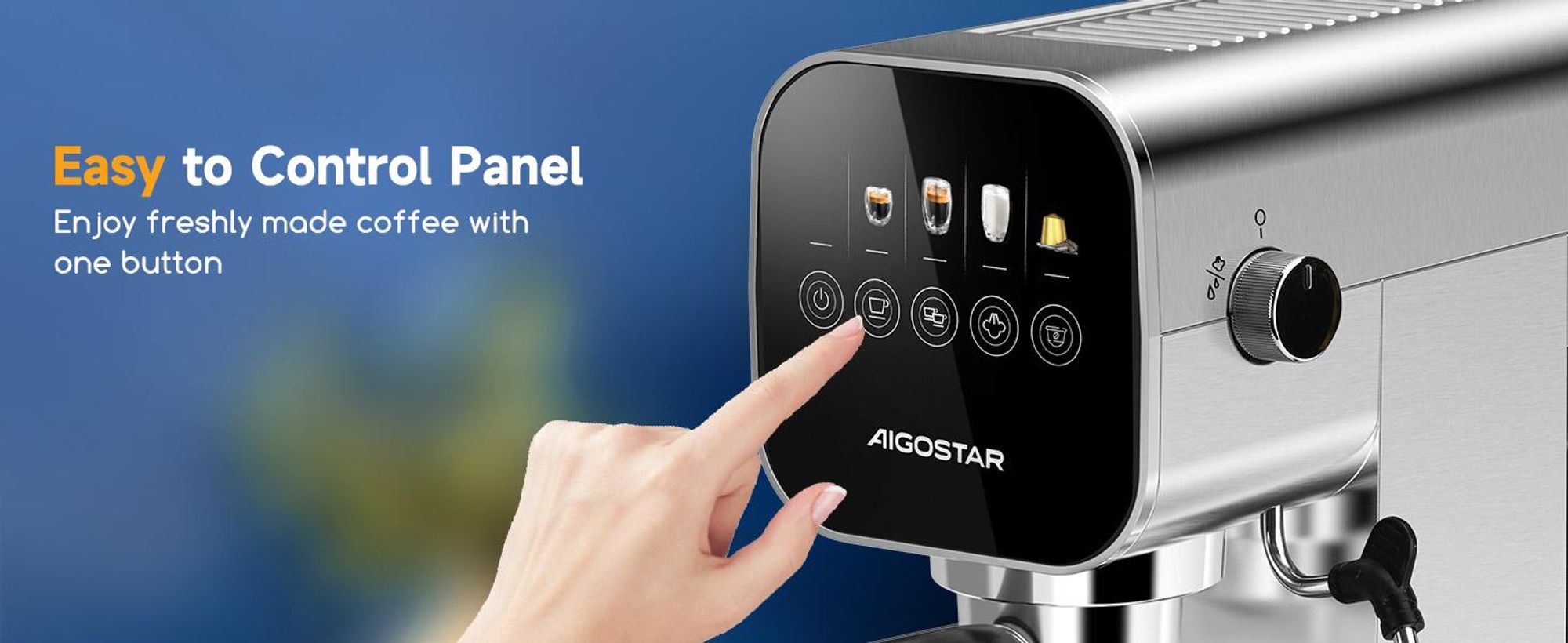 Aigostar Siebträgermaschine Espressomaschine mit Milchaufschäumer, Kompatibel mit Kapseln und Gemahlenem Kaffee, 20 Bar, Digitales Touchpanel