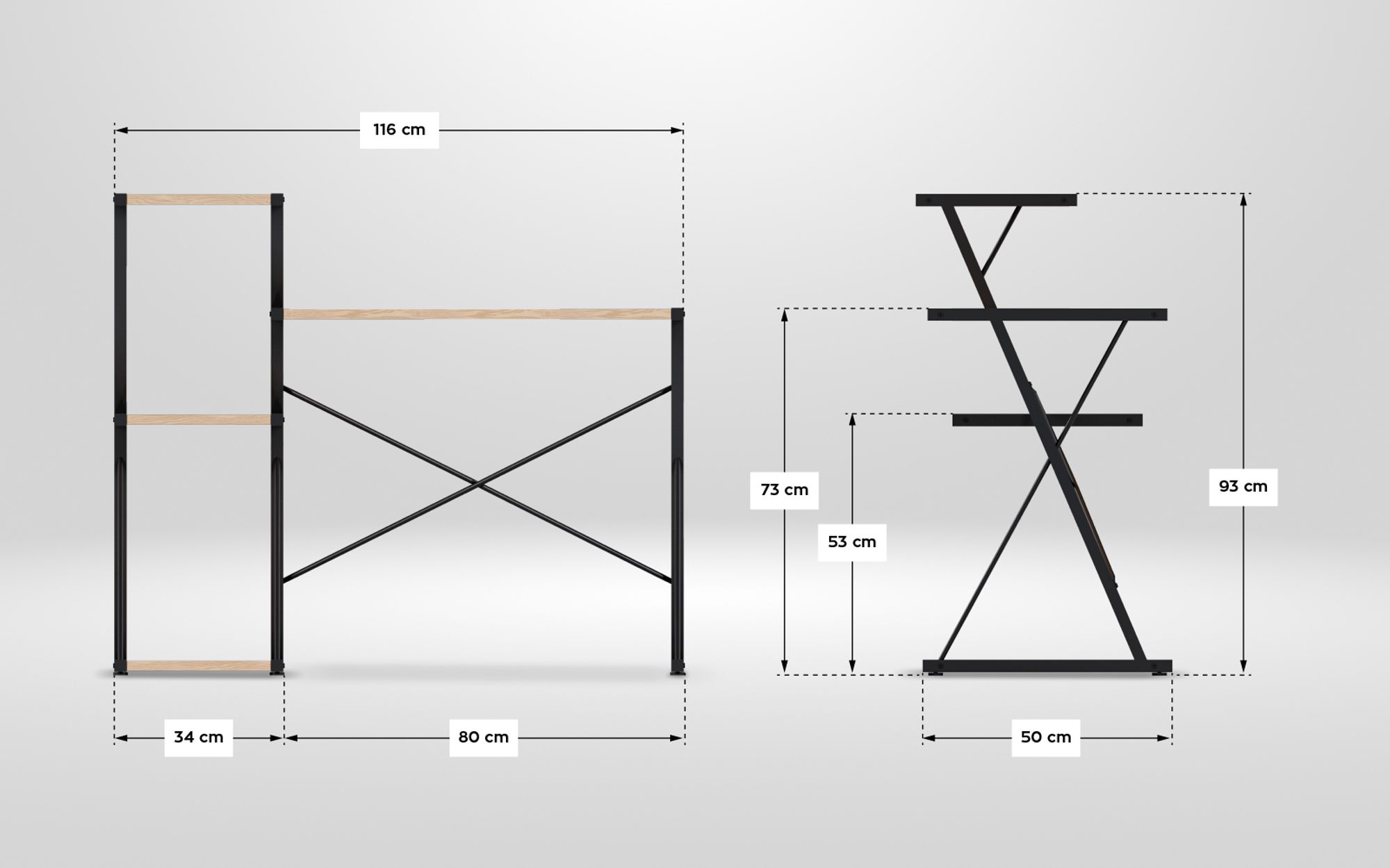 MARK ADLER Leader 3.5 Schreibtisch | Links und rechts montierbar, drei Einlegeböden | 116 x 50 x 93 cm | Eiche