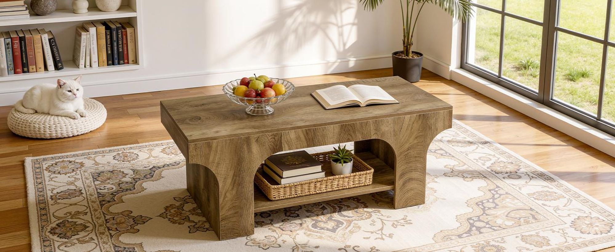 Tribesigns Couchtisch, 120 cm hoch, zweistöckiger, schlichter rechteckiger Beistelltisch für Wohnzimmer, rustikaler Akzenttisch aus Holz mit Stauraum