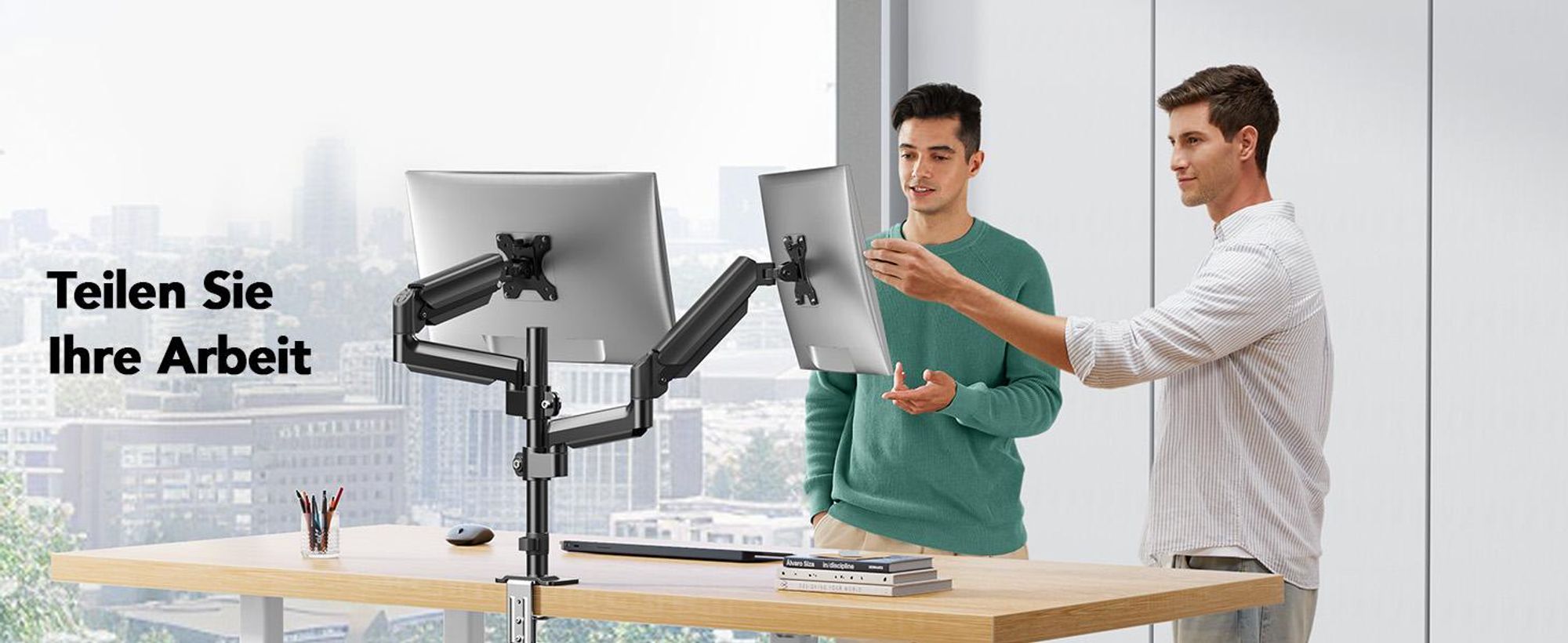 Monitor Halterung, 2-fach Monitor Schreibtisch Halterung, für 13-32 Zoll PC Monitor,Höhenverstellbare Bildschirmhalterung mit Langem Arm,VESA 75/100mm