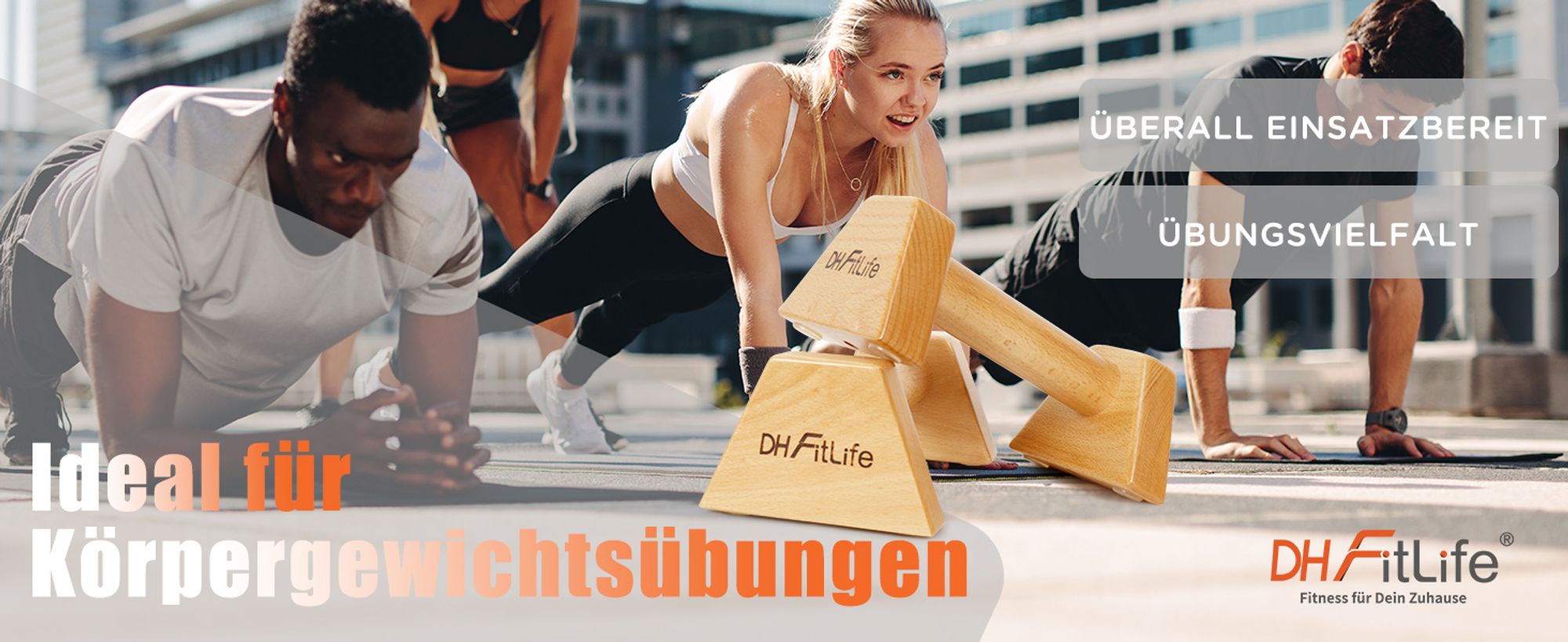 DH FitLife Liegestützgriffe aus Holz (2x) | Push-Up Bars - Gelenksschonend & rutschfeste Parallettes für Calisthenics/Krafttraining Indoor/Outdoor