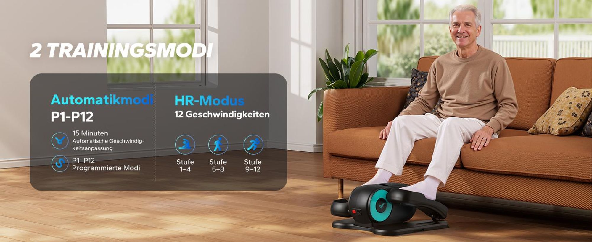 Mini Ellipsentrainer & Stepper – kompakter Crosstrainer mit 12 Geschwindigkeiten, LCD-Display, platzsparend, Heimtrainer für Beine & Po