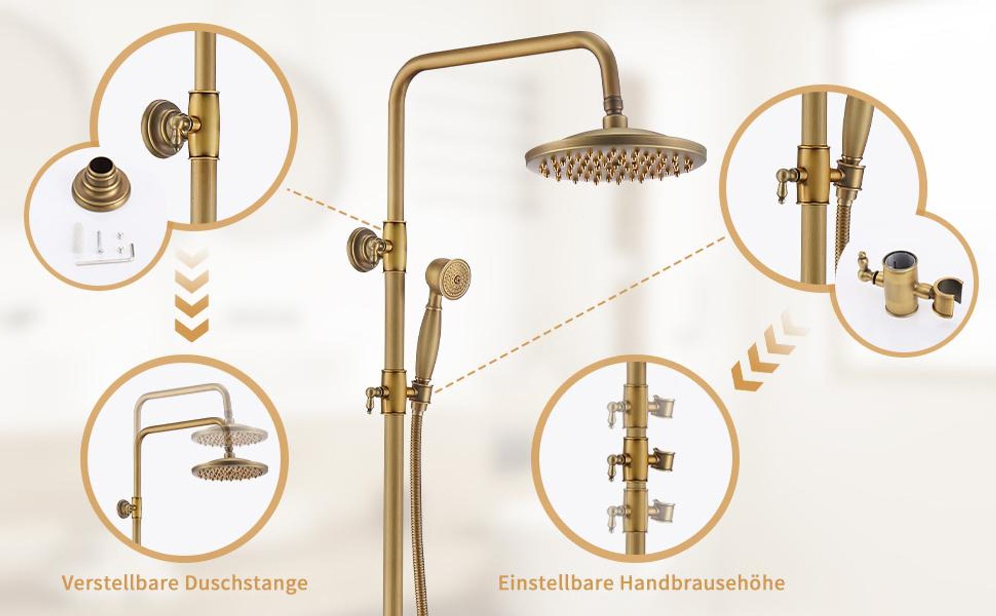 Duschsystem HOMELIVE Duschset mit Armatur Regendusche Set Duschamaturenset, Kopfbrause, Handbrause, Brausestange  Antike Bronze Gebürstetes Nickel
