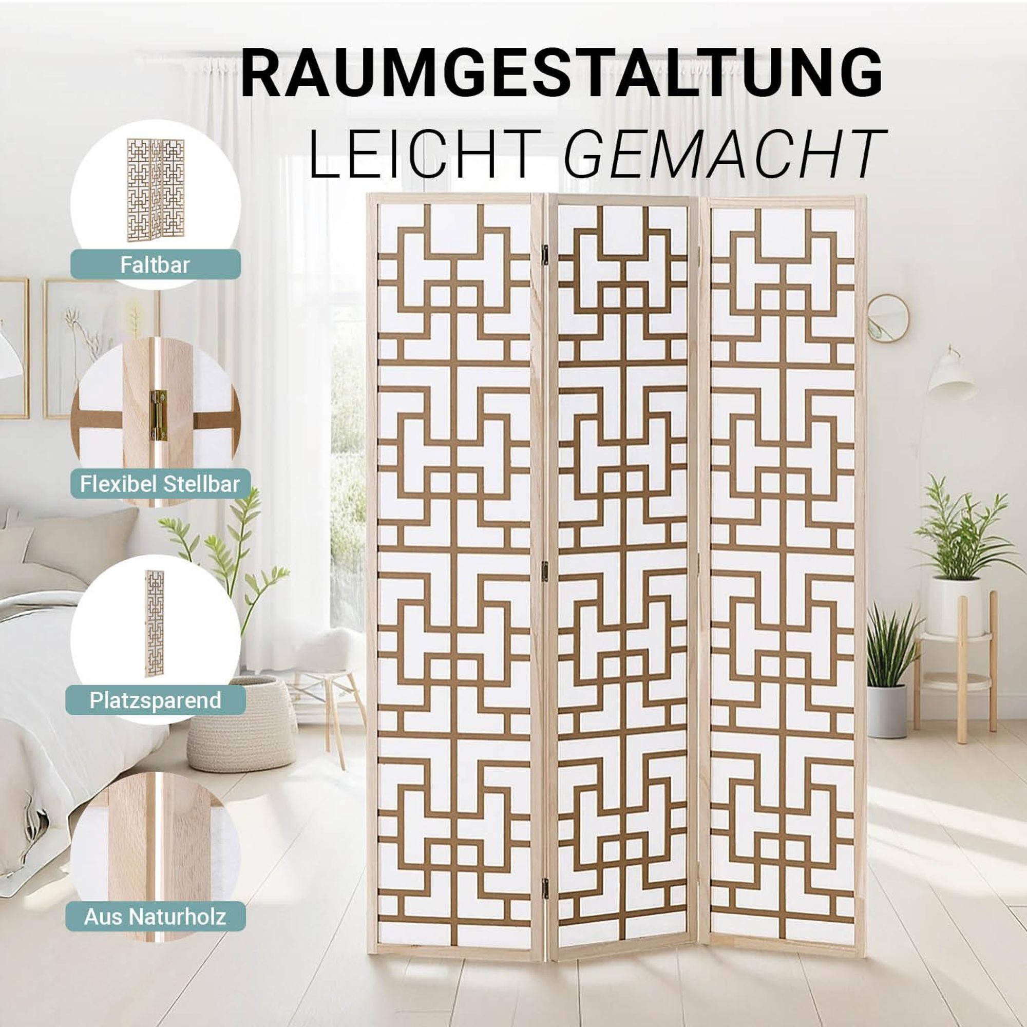 Ein Paravent ist faltbar, flexibel stellbar und platzsparend.