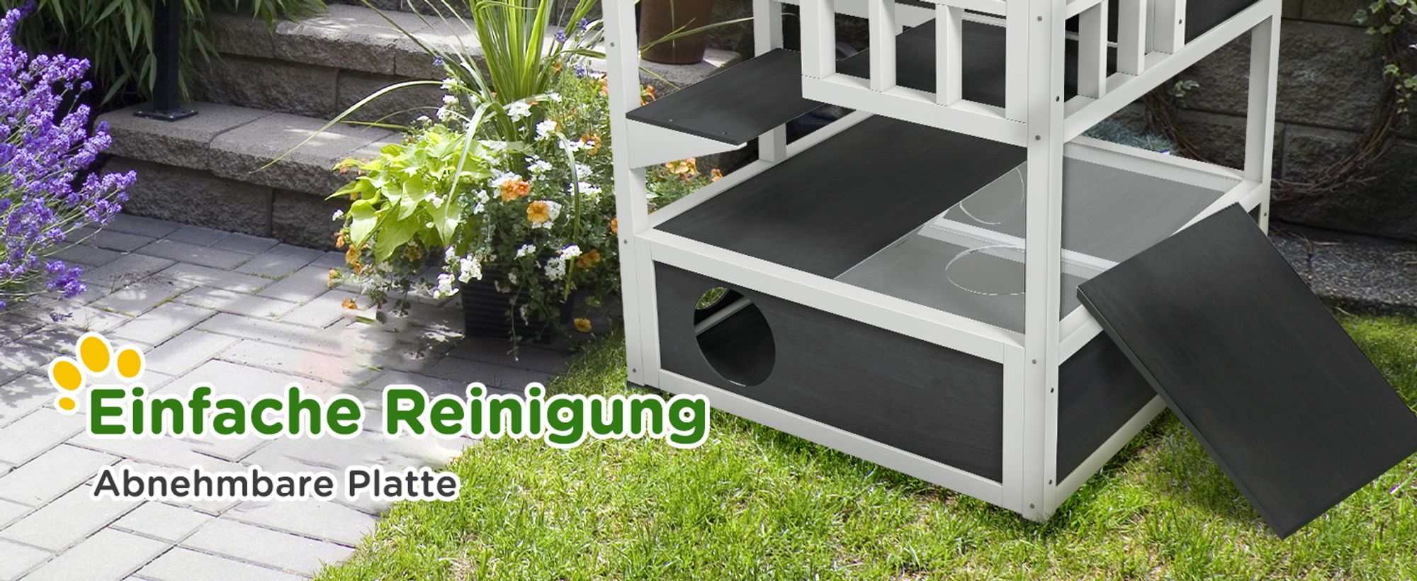 PawHut Katzenhaus,4 Etagen, Katzenvilla,  Katzenhütte für draußen, Tannenholz