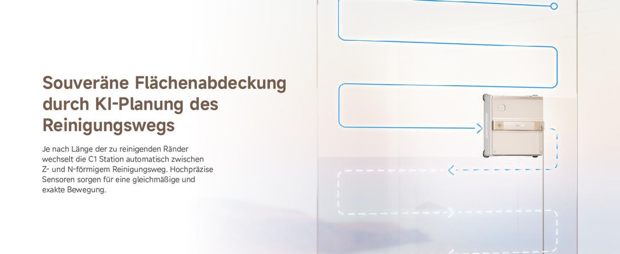 Dreame C1 Station Fensterputzroboter,5500Pa Saugkraft,Stabil und sicher,Nass-und Trockenreinigung,Dual-Spray,CornerClean,Intelligente Navigation,Creme