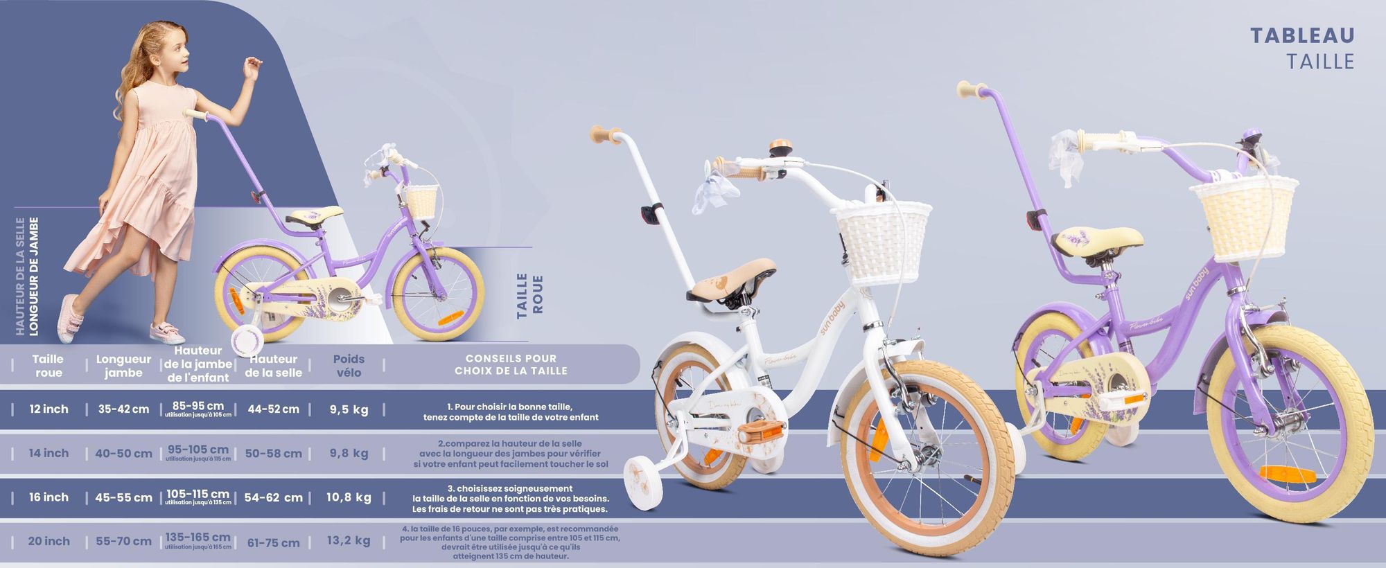 Vélo enfant 16 pouces 4-6 ans Vélo à fleurs abricot Sun Baby
