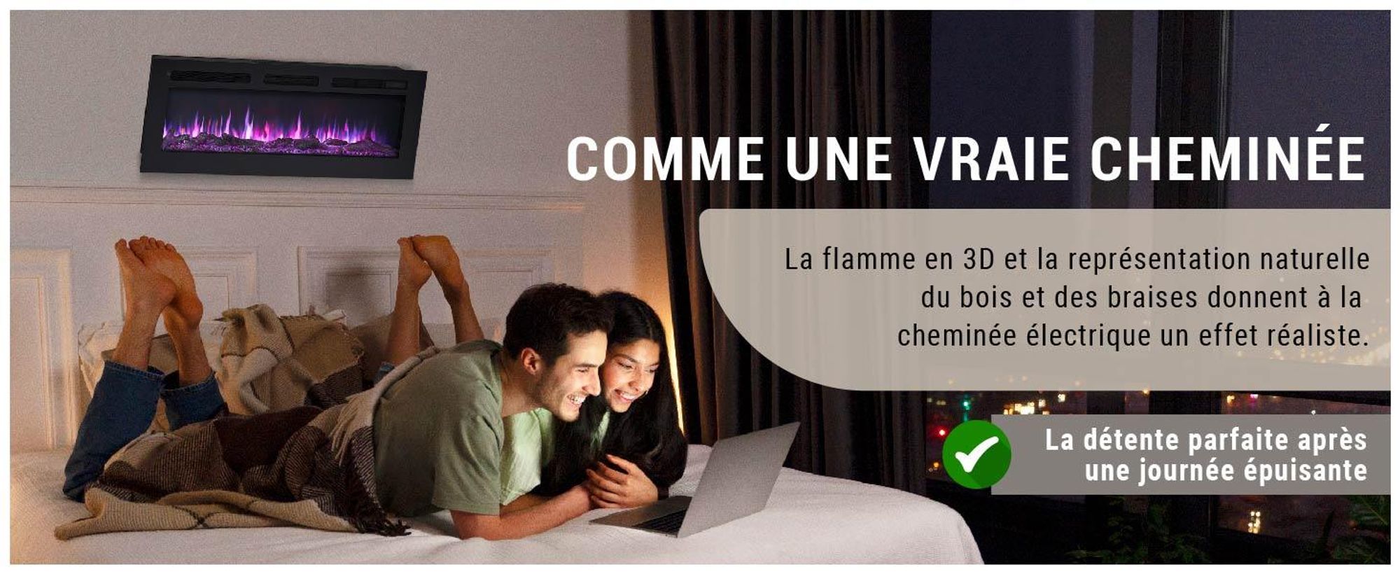 Cheminée électrique encastrable BALDERIA Leif 50 – Puissance de chauffage jusqu'à 1 800 W, noire