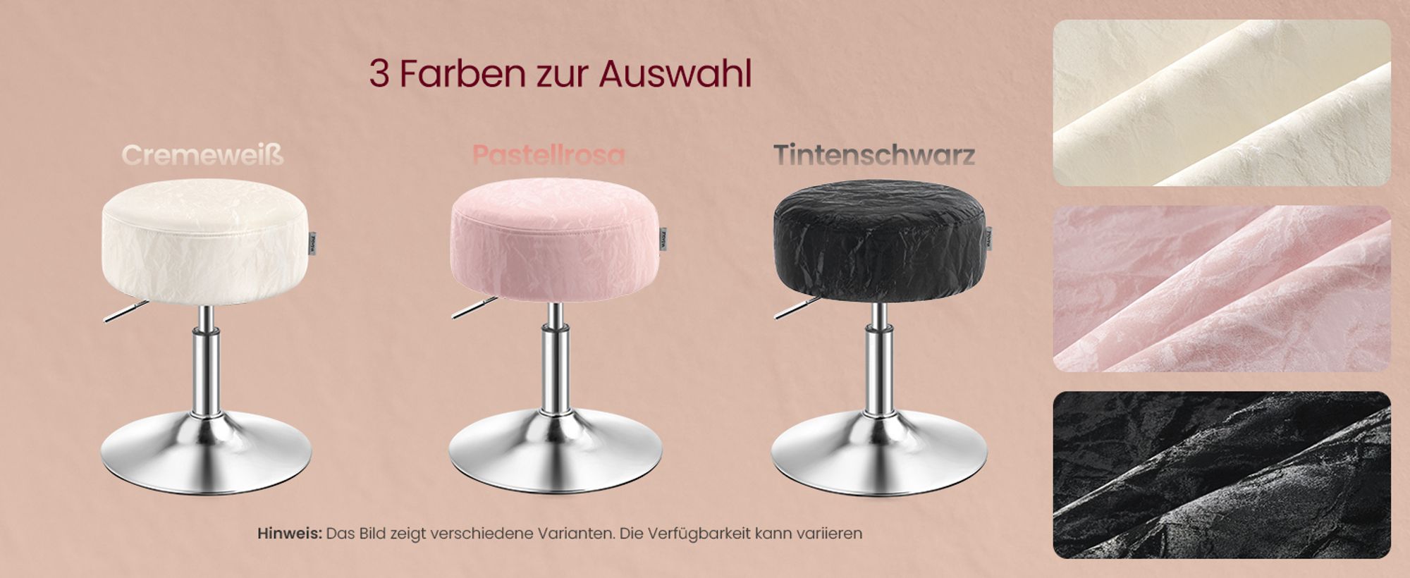 Schminkhocker, Schminkstuhl, Sitzhocker, höhenverstellbar, 360° drehbar, PU, dicke Polsterung, für Schlafzimmer, Küche, Esszimmer, pastellrosa