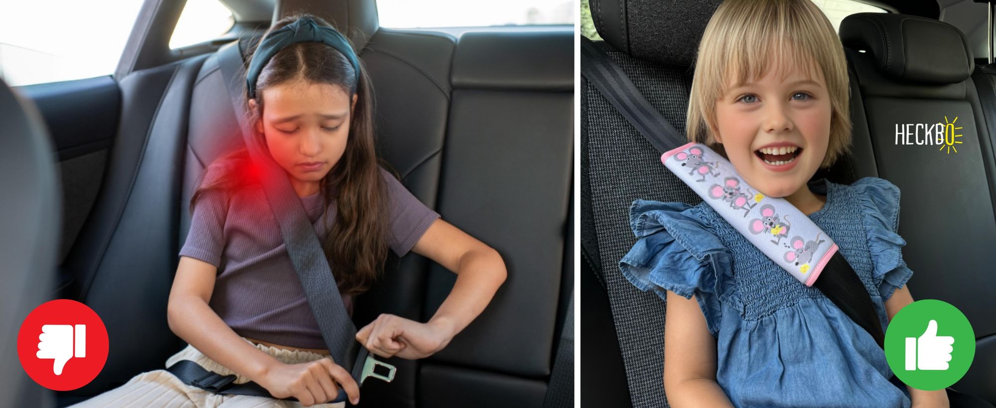 1x HECKBO Kinder Auto Gurtpolster Gurtschutz mit Maus Motiv - Sicherheitsgurt Polster für Kinder und Babys- Ideal für jeden Gurt Autositzerhöhungen Kinder Fahrradanhänger Flugzeug