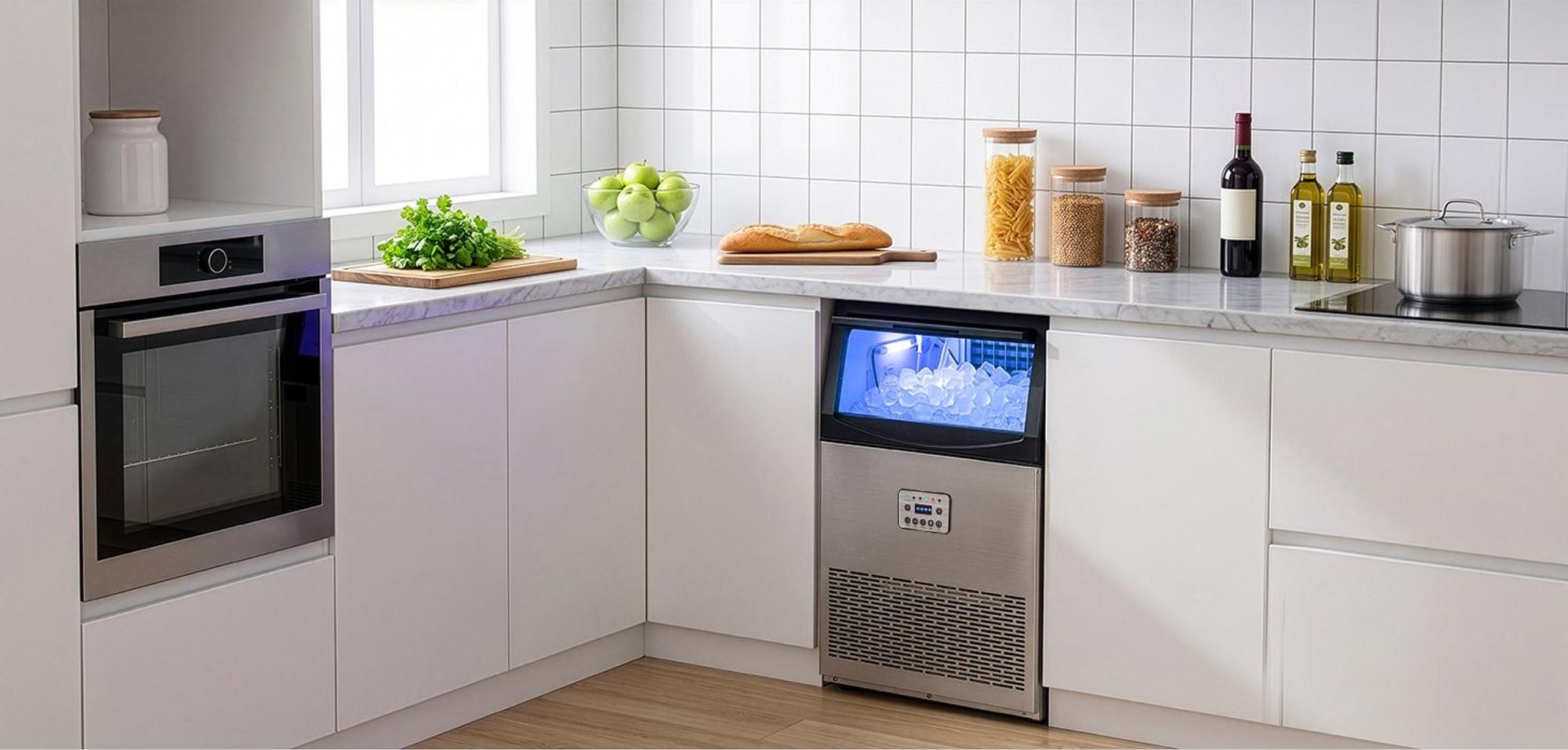 Gewerbliche Eiswürfelmaschine, 72 kg/24 Std.Edelstahl Untertisch-Eismaschine mit 28 kg Eislagerkapazität