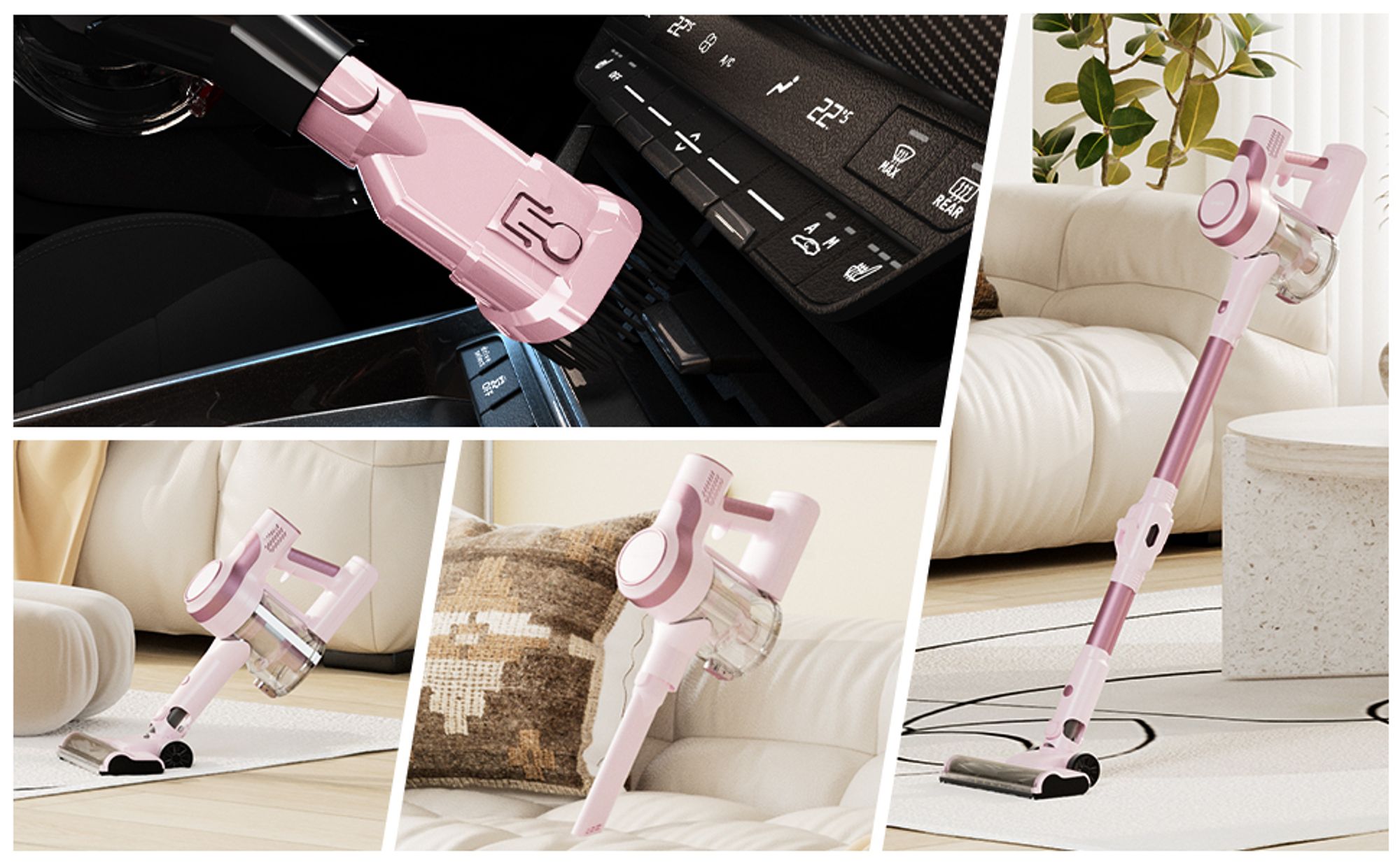 STANEW Akku Staubsauger Faltbar, 33Kpa Kabelloser Staubsauger, 320W Cordless Vacuum Cleaner, 40Min. Laufzeit, LED, für Tierhaare Teppich Auto Hartboden Sofas etc(Zartrosa)