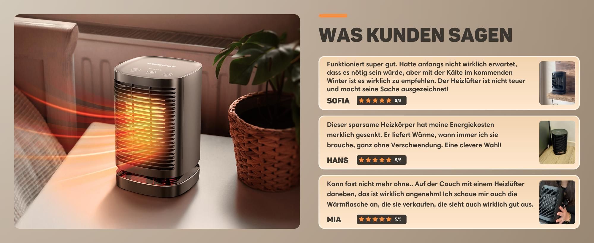 Vulpes Goods Keramik Heizlüfter, Elektrischer Heizlüfter mit Fernbedienung, Keramikheizung, 4 Stufen, 1500W, Timer & Thermostat, Für drinnen, Schwarz