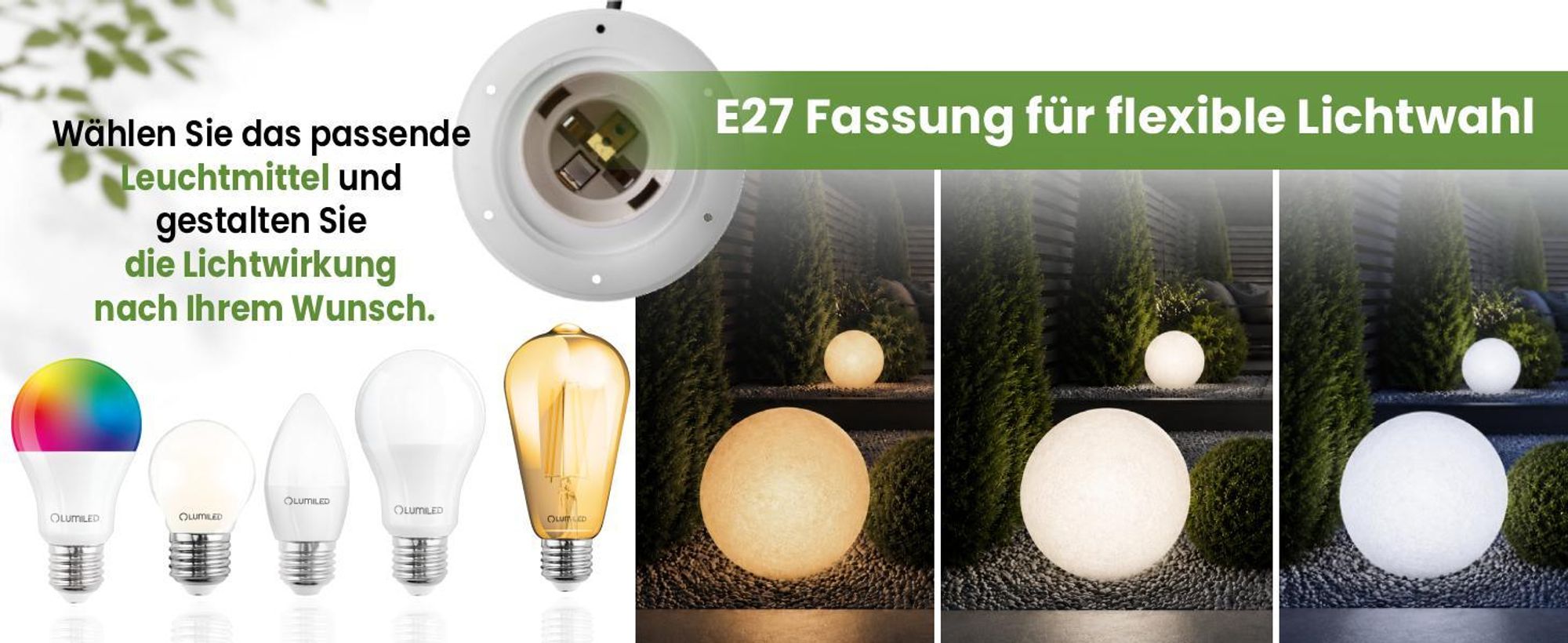LUMILED Stein Kugelleuchte Außen 40cm Außenkugelleuchte Kugellampe Gartenkugel Außenleuchte Kugel Wegeleuchte IP44 E27 Fassung  Anschlusskabel 1,95m