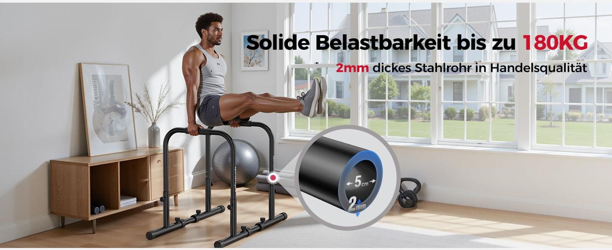 SPORTSROYALS Handstandtrainer Dip Barren mit 400kg Belastbarkeit, höhenverstellbar von 81 bis 96cm, doppelte Sicherung, stabiler Kraftsport Barren