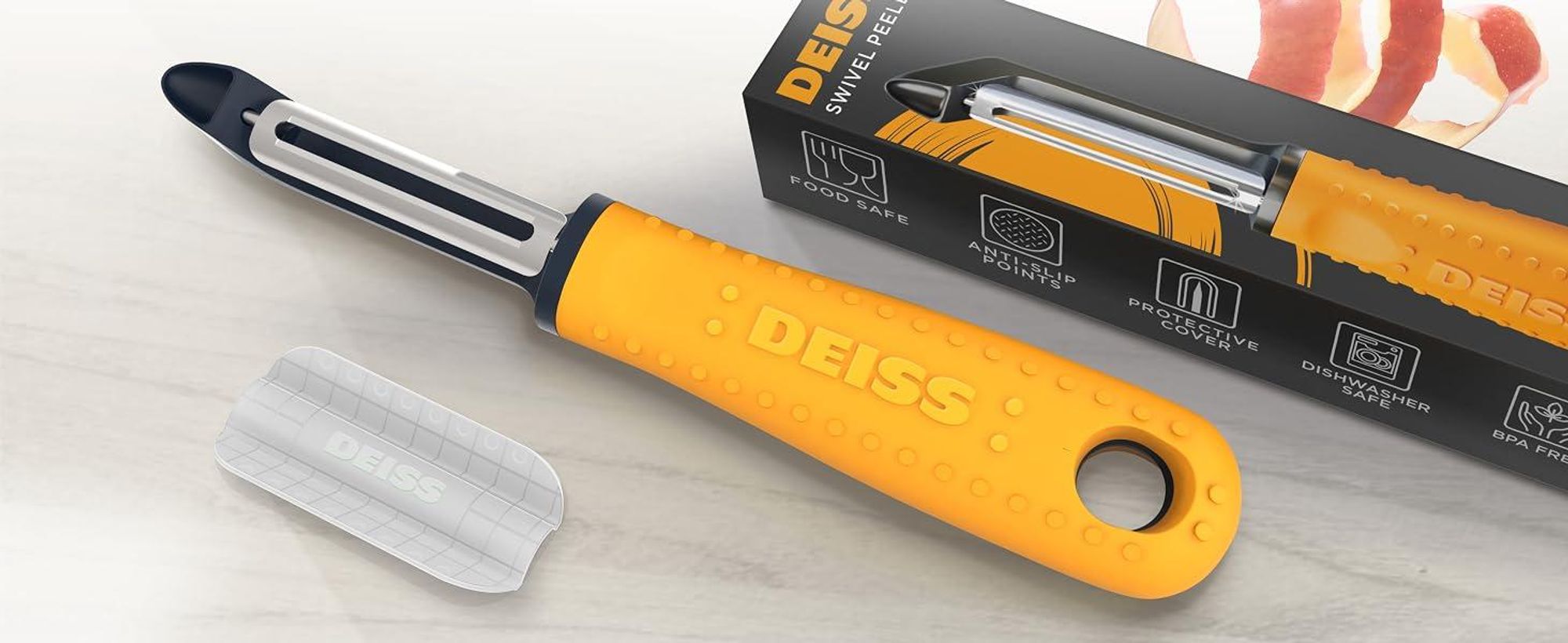 Deiss PRO Premium Gemüseschäler - Scharfer Edelstahlschäler mit einfachem, rutschfestem Griff, Kartoffelschäler für die Küche