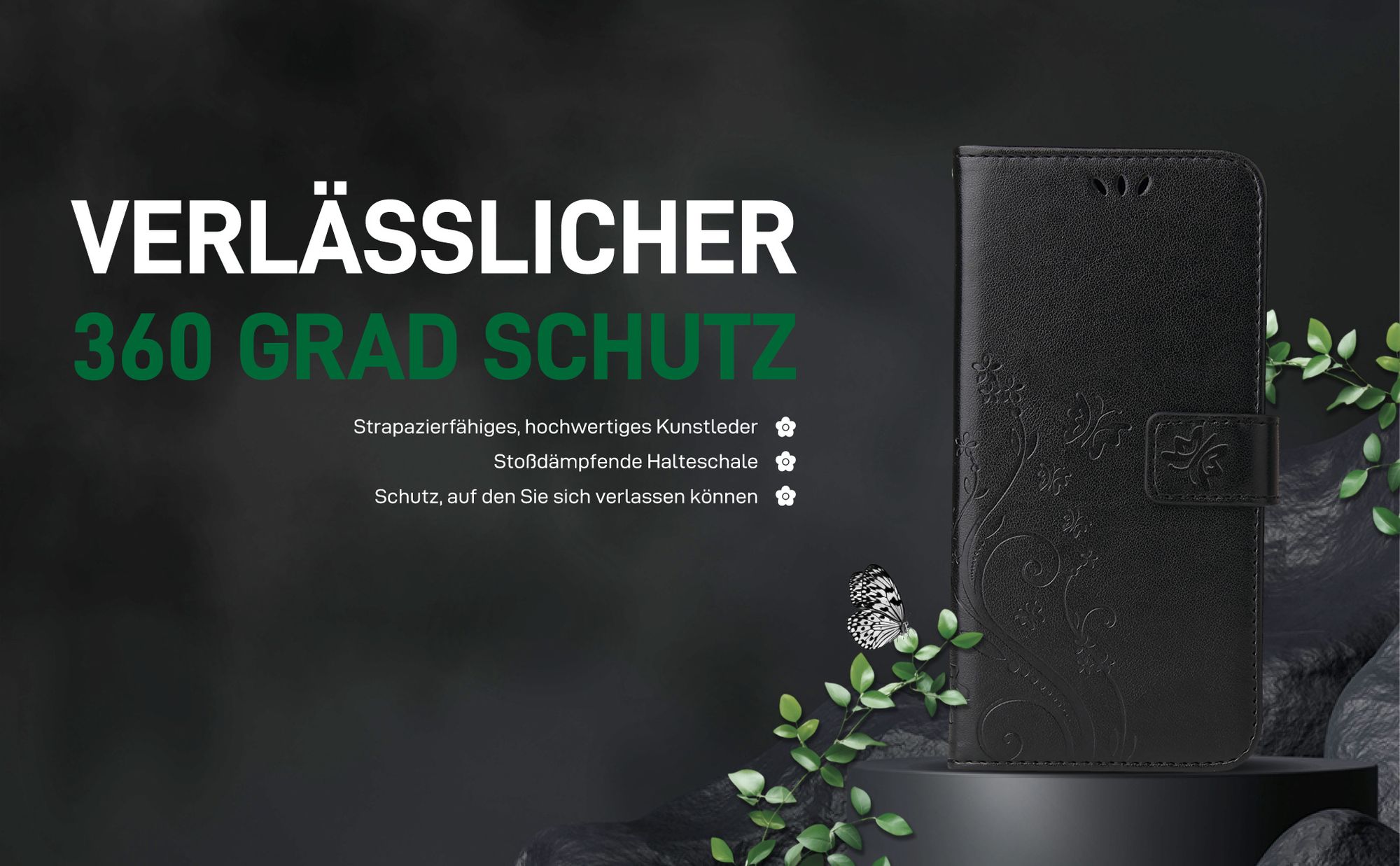 Schwarze Handyhülle für Motorola Moto G54 aus strapazierfähigem Kunstleder