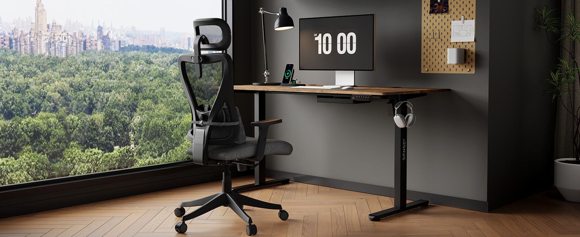 SENSE7 Tone Ergonomischer Bürostuhl Schreibtischstuhl Office Chair Drehstuhl Höhenverstellbar mit Kopfstütze & Armlehnen bis 130 kg Mesh Schwarz