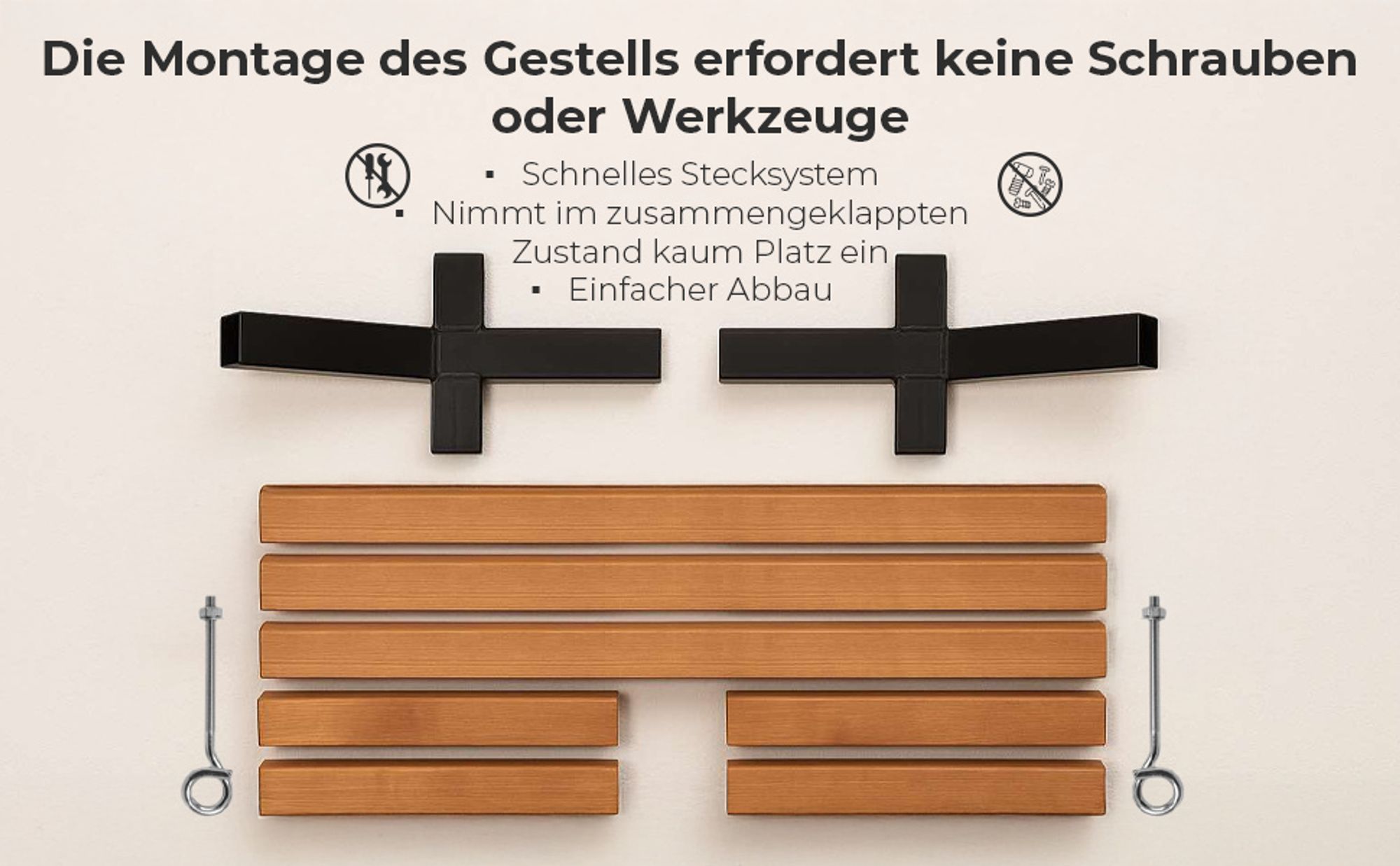 MOE UHANE® Holz Hängemattengestell für Garten und Zuhause, schneller Aufbau ohne Schrauben und Werkzeug, Naturholz und Metallverbindungen, kompakt