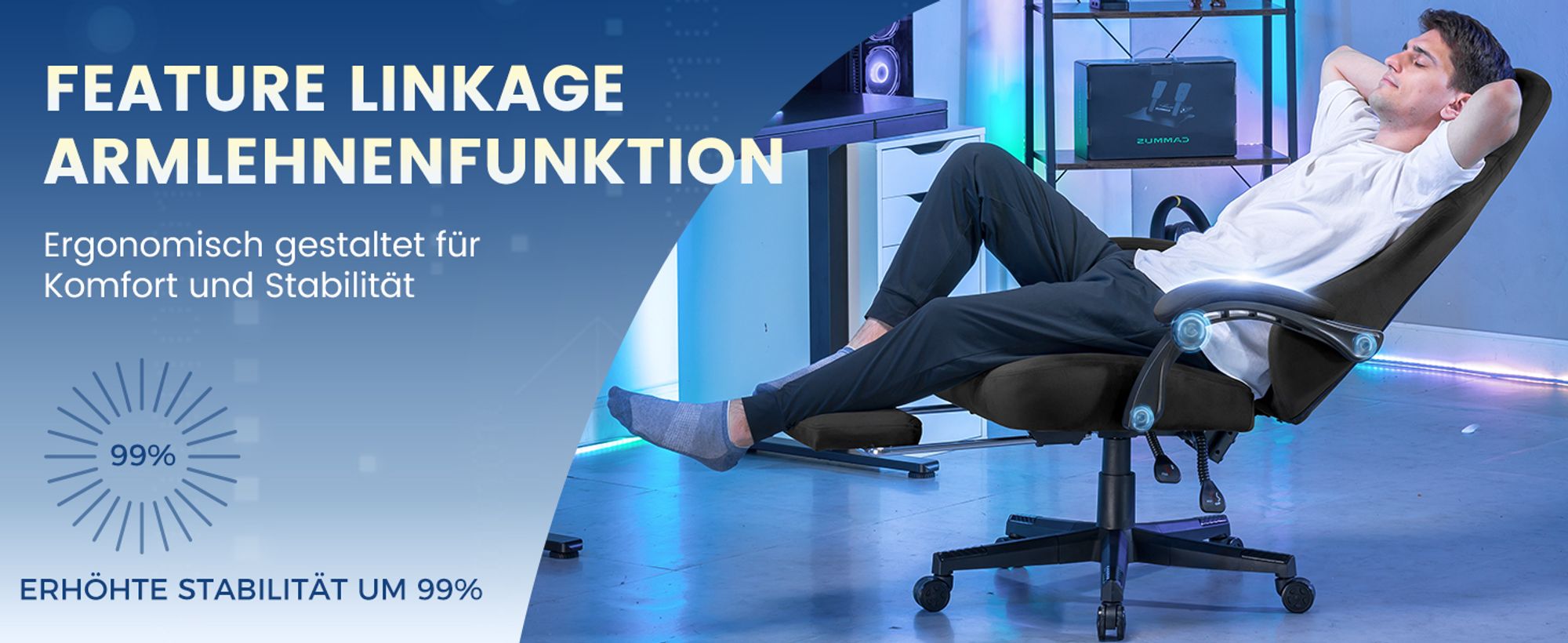GTPLAYER Gaming Stuhl Ergonomischer Gaming Sessel Schreibtischstuhl Bürostuhl mit Stoffoberfläche Federsitzkissen, Verbindungsarmlehnen, mit Fußstütze