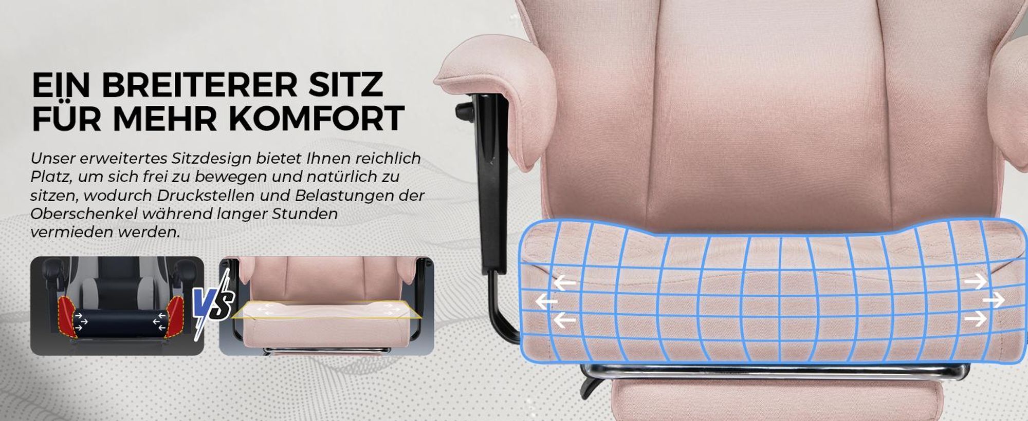 GTPLAYER Gaming Stuhl, breiter Bürostuhl aus Hochwertigem Stoff, Ergonomischer PC-Stuhl, Verstellbarer und Drehbarer Schreibtischstuhl mit Fußstütze