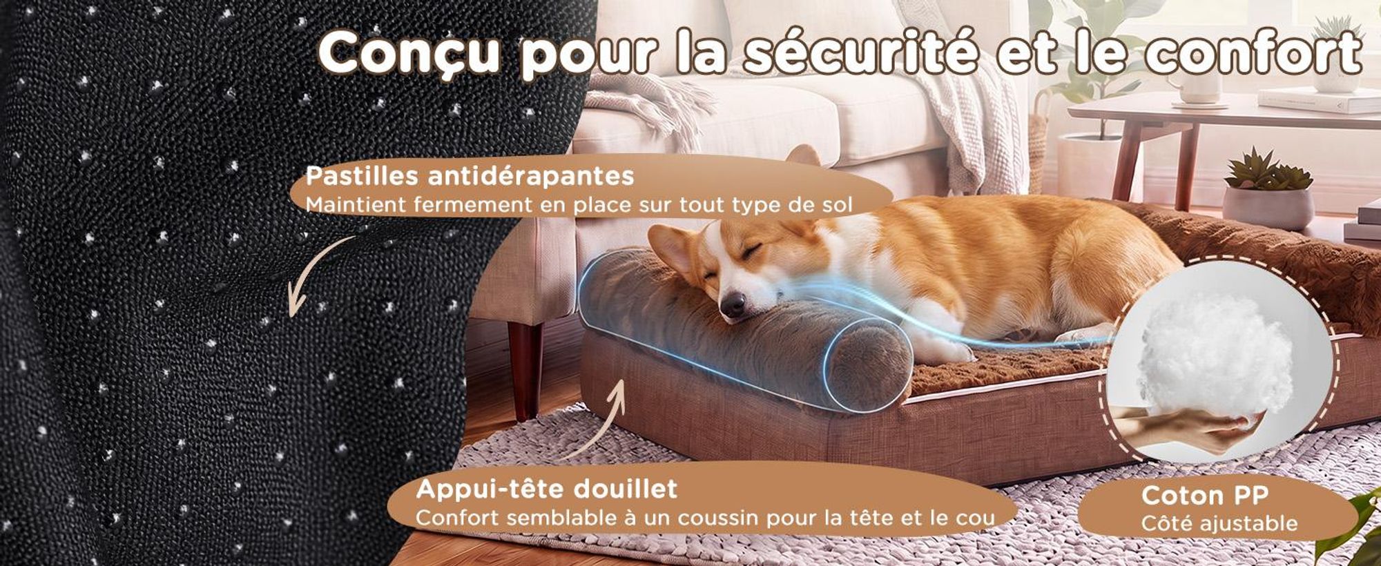 GTPLAYER – Lit pour chien, 75x50x15 cm, mousse à cellules ouvertes pour un confort optimal, imperméable et lavable, avec tapis de refroidissement/chauffage 2 en 1