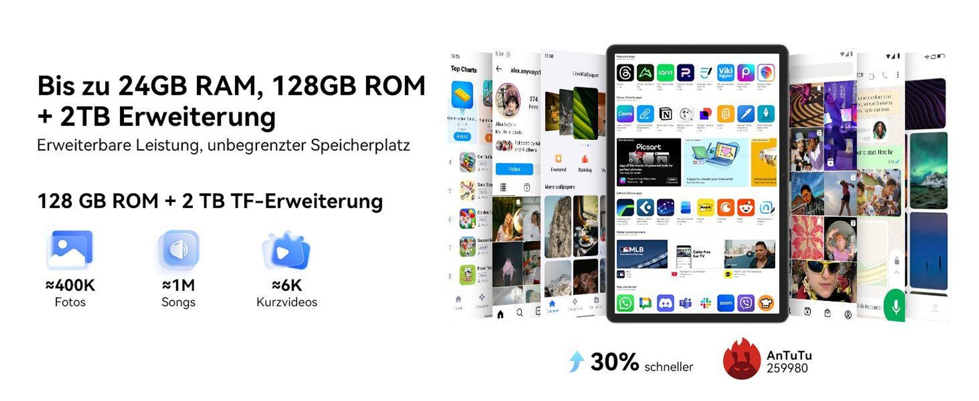 TABWEE Tab50 Tablet Inkl. Schutzhülle und Stift, Android 16 und Gemini-KI, 11 Zoll,  5G wifi, 24GB(6+18)RAM+128GB, 8000mAh Reverse Charging