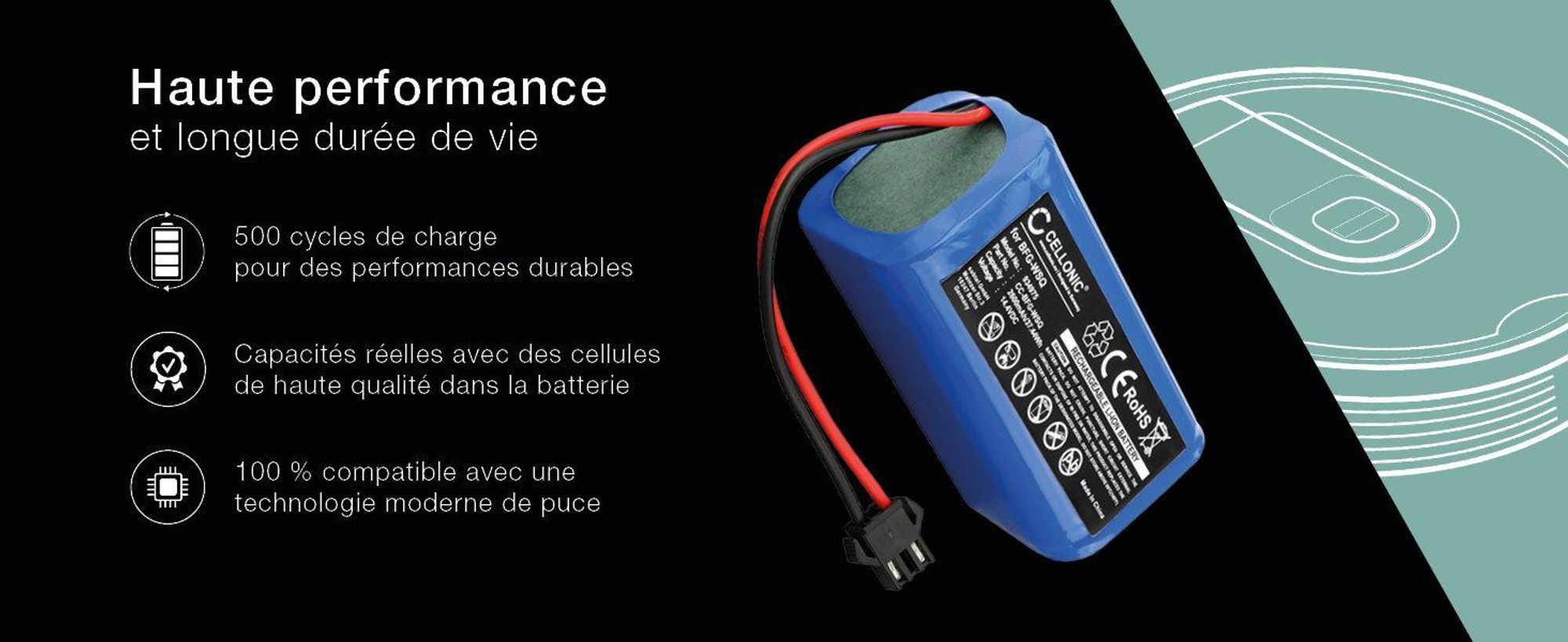 CELLONIC 1x Batterie pour Aspirateur Compatible avec ANKER Eufy RoboVac 30C Max, Eufy RoboVac 12, Compatible avec Eufy T2150311, C0914E1 - (2600mAh, 14.4V)