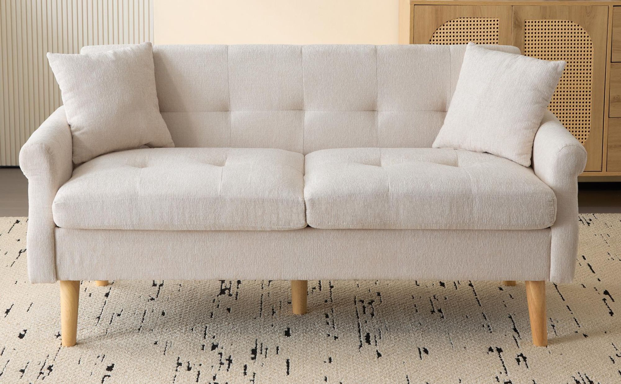 Merax 2-Sitzer Doppelsofa mit dicken Kissen, Holzbeinen und Armlehne, 162x74x77 cm, Polstersofa Sofa aus Chenille-Stoff für Wohnzimmer/Schlafzimmer