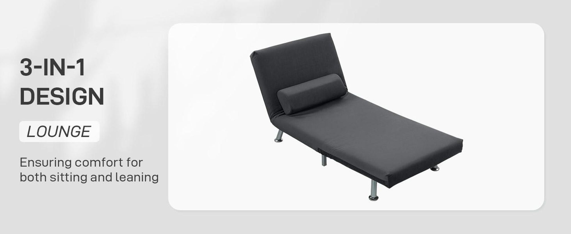 HOMCOM - Fotel do spania - imitacja aksamitu (100% poliester), stal - 75L x 70W x 75H cm - ciemnoszary