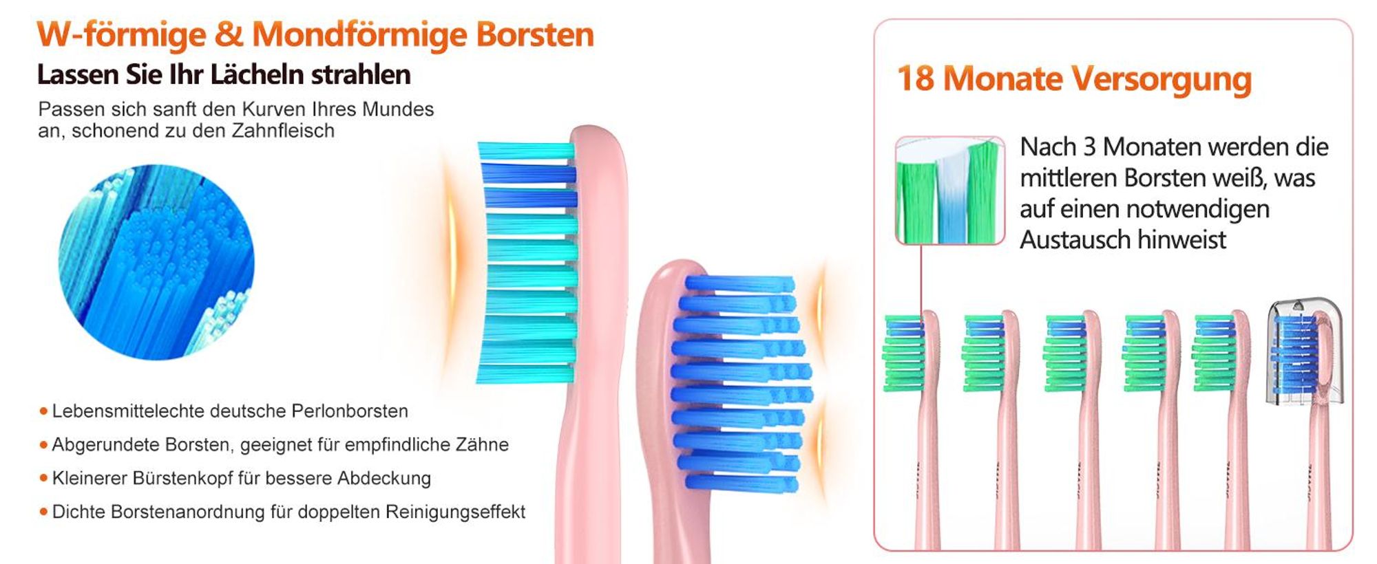 7Magic Elektrische Schallzahnbürste, Deep Clean Modi, 6 Bürstenköpfe, schnelle Aufladung für 60 Tage&40000 VPM, 5 Modi, Erwachsene und Kinder, Rosa