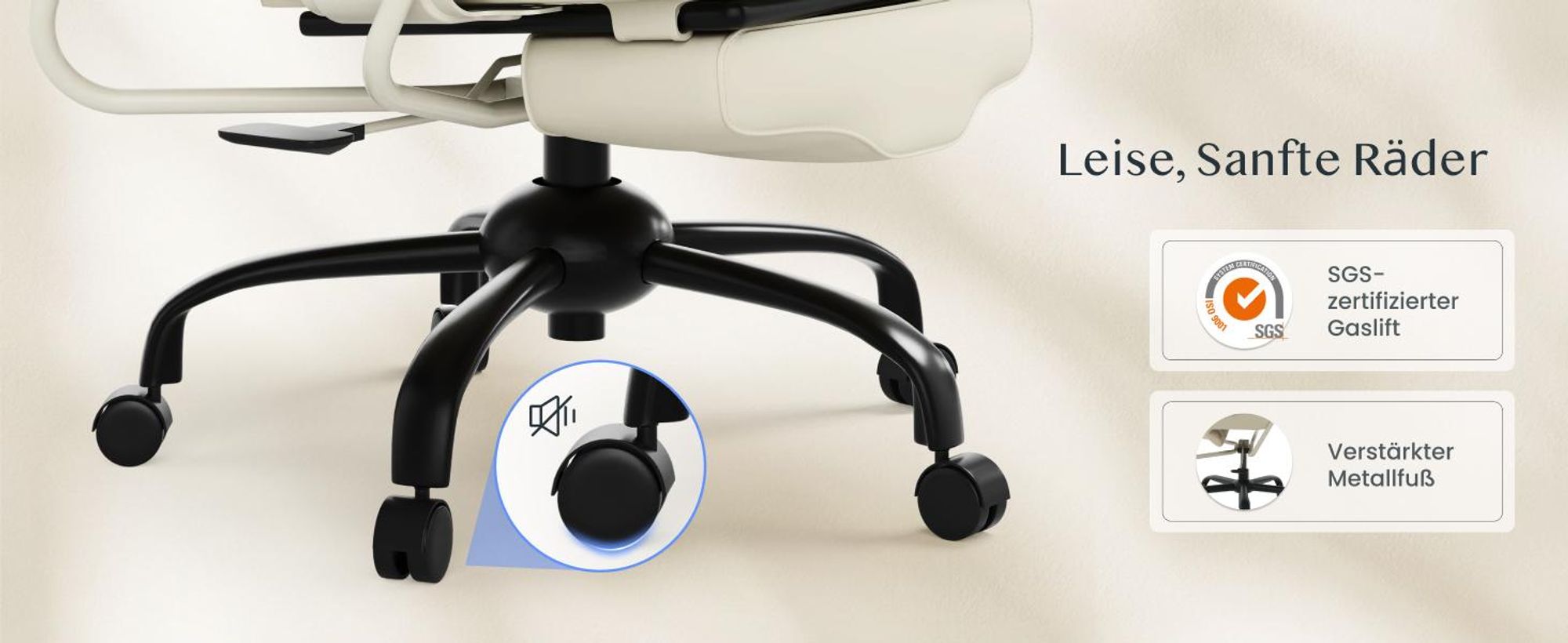 FLEXISPOT 3-in-1 Ergonomischer Bürostuhl mit 165° Liegefunktion, Ausziehbarer Fußstütze, Dickem Komfortpolster und Höhenverstellung (Beige)