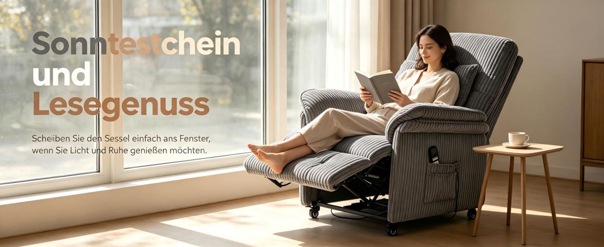 2 Motoren Elektrischer Relaxsessel 360° drehbarer mit Rollen, TV Sessel mit Liegefunktion, Verstellbare Rückenlehne und Fußstütze