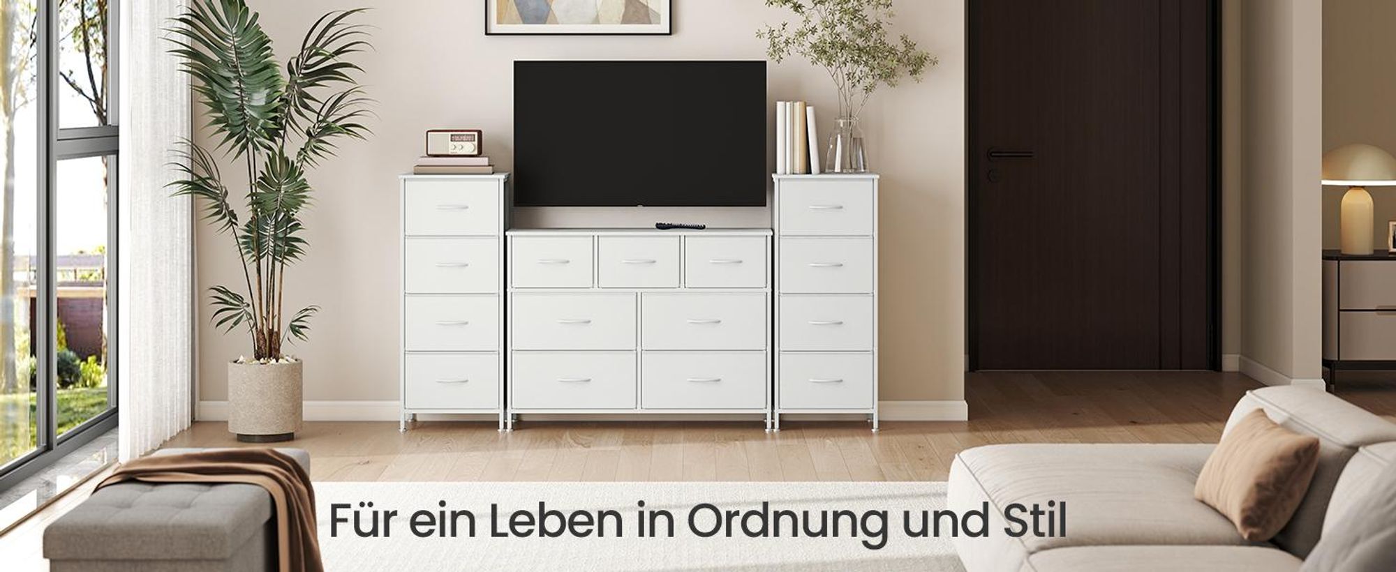 SONGMICS Kommode, Schrank, 7 Stoffschubladen, Aufbewahrungsschrank, Stahl