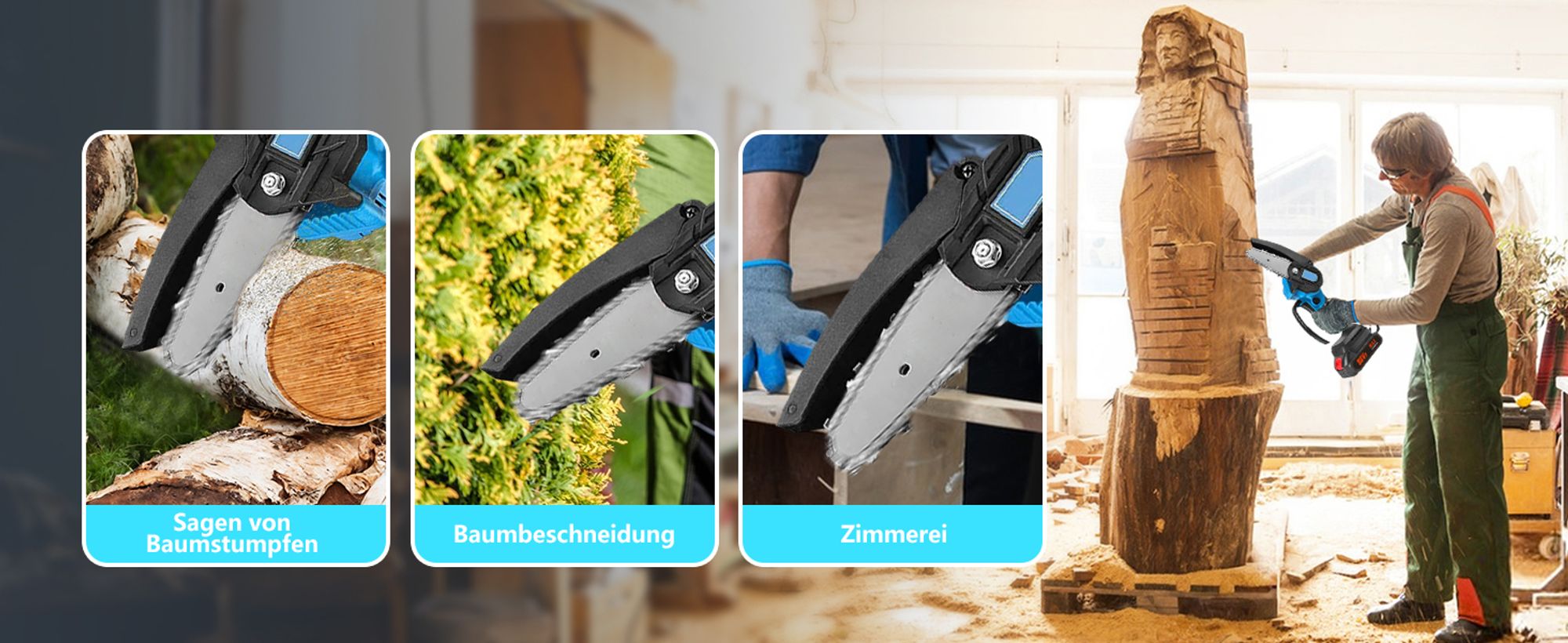 DEKOPRO Akku Kettensäge 20V - Mini Kettensäge 15cm | Kabellos Gartensäge