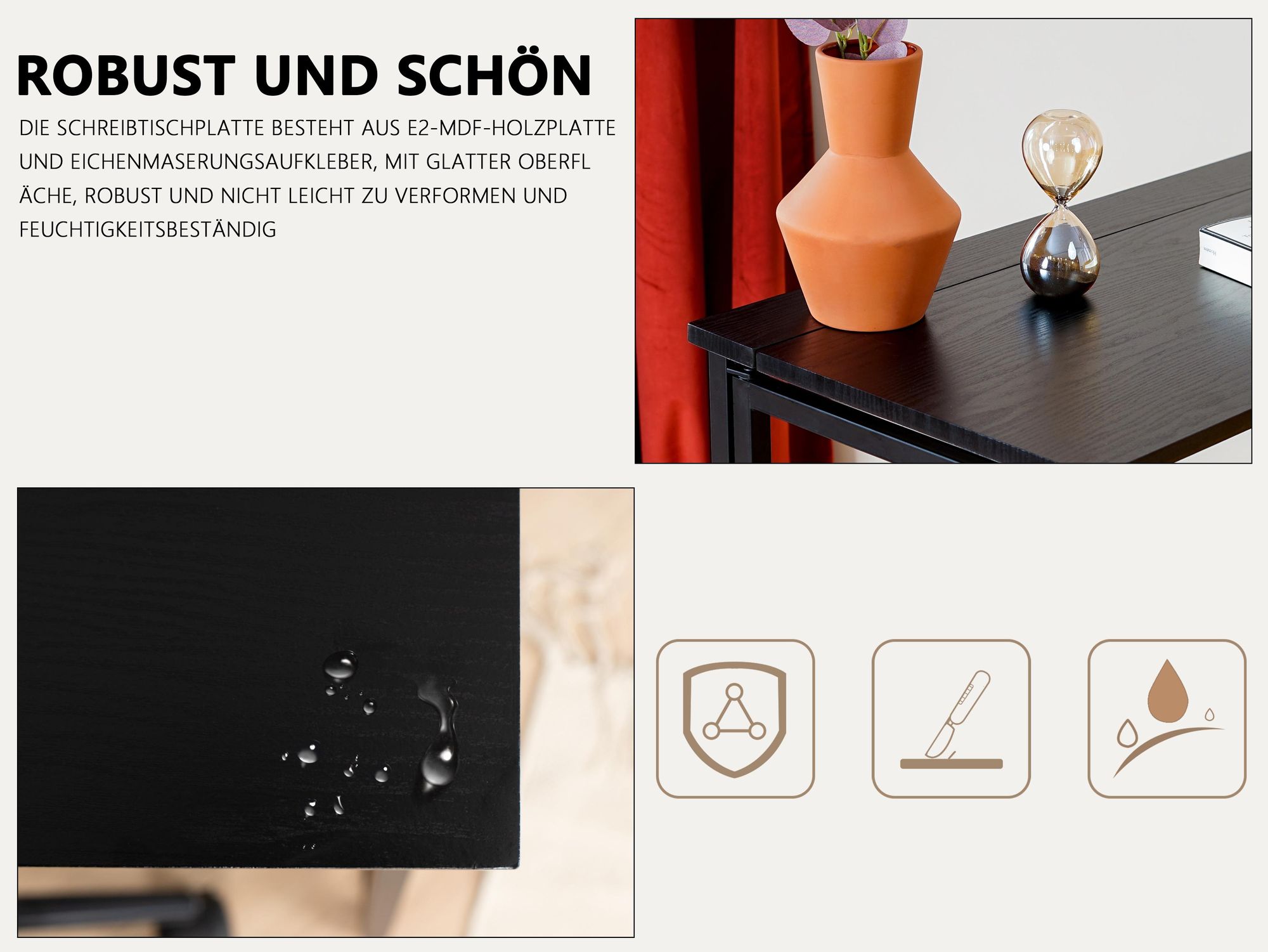 Meubles Cosy Klappbarer Schreibtisch / Computertisch im Industrial-Stil aus Holz und schwarzem Metall - ASCOLI
