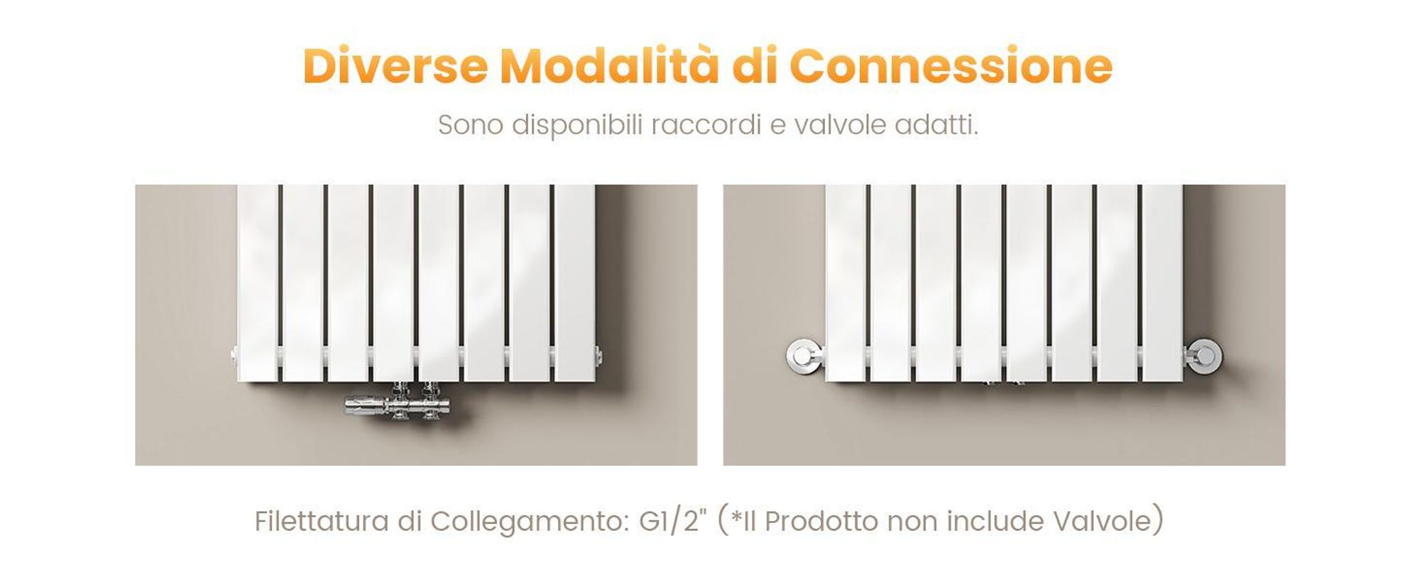 Radiatore EMKE orizzontale, radiatore a pannello di design 630x850mm bianco a doppio strato con collegamento laterale piatto, 1136W senza elemento riscaldante