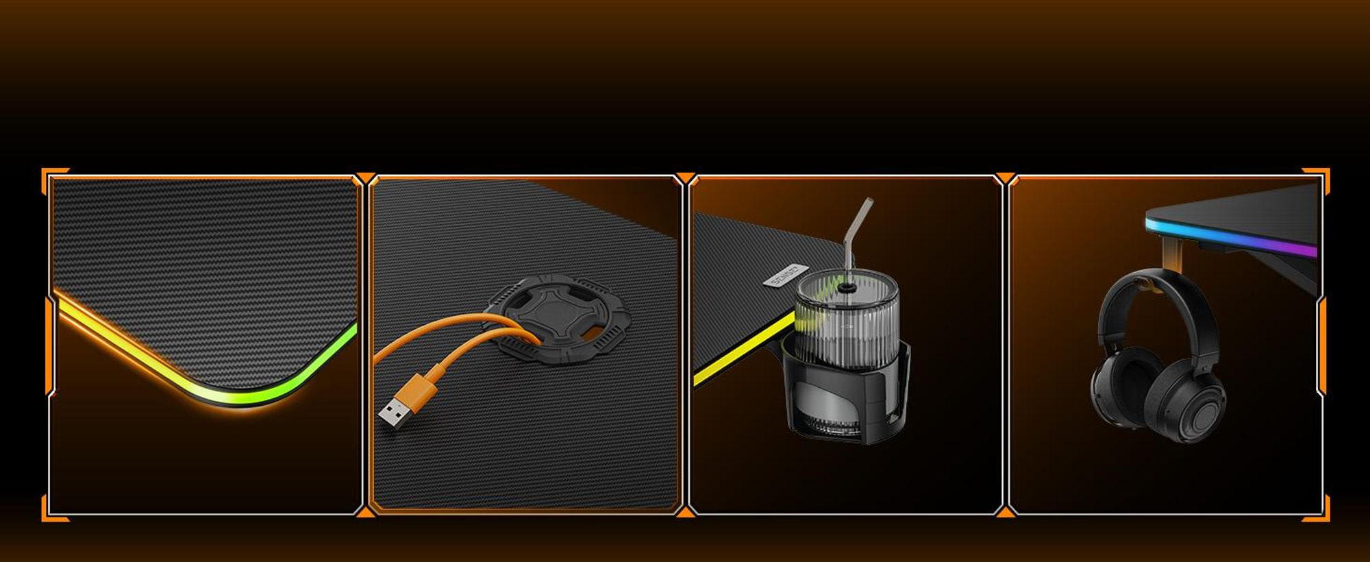 Sense7 VOLT RGB Gaming Schreibtisch 120x60 cm Schwarz Computertisch mit LED Beleuchtung PC Tisch Carbon Optik Gamer Tisch Getränkehalter