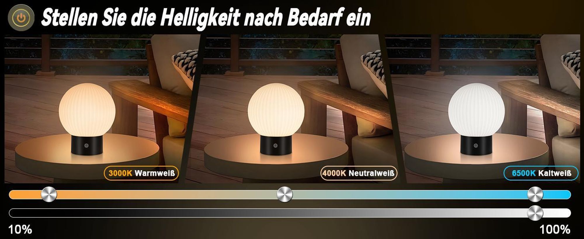 ZMH Lampa Stołowa Bezprzewodowa Lampa Nocna LED Akumulatorowa Lampa Stołowa Biała Ściemnialna Lampa Dotykowa Akumulatorowa Lampa Stołowa USB Okrągłe Szklane Lampy Stołowe