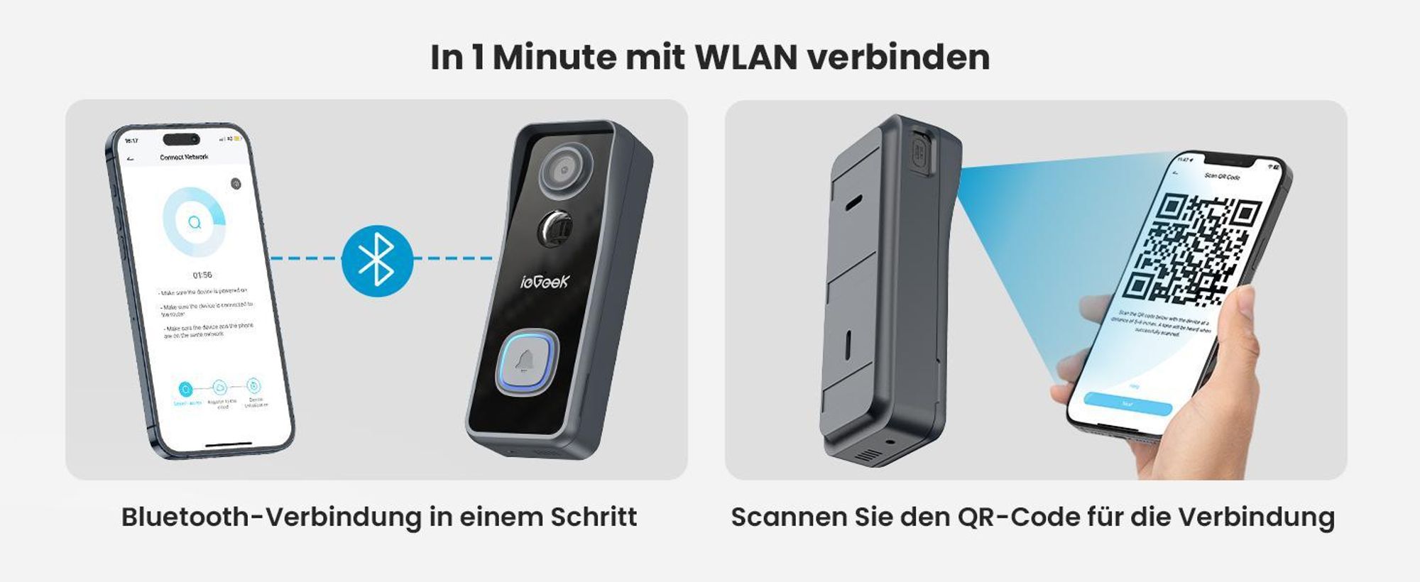 5MP 2K Deurbel met camera, draadloos, videodeurbel, Wi-Fi met bel, 64GB geheugenkaart, 2,4GHz Wi-Fi, inclusief binnenbel
