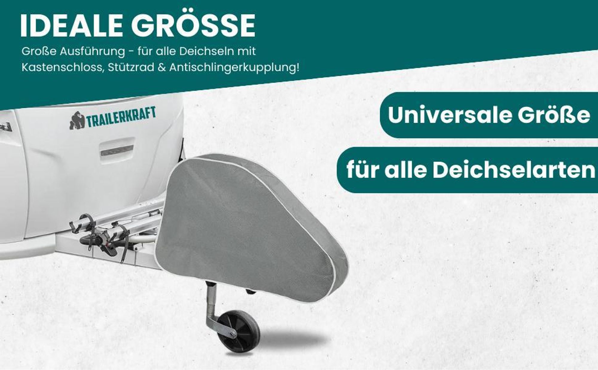 TRAILERKRAFT® Deichselabdeckung Wohnwagen PlusPro Universal Deichselhaube Anhänger mit Doppel-Klickverschluss | Anhängerkupplung Abdeckung Wasserdicht