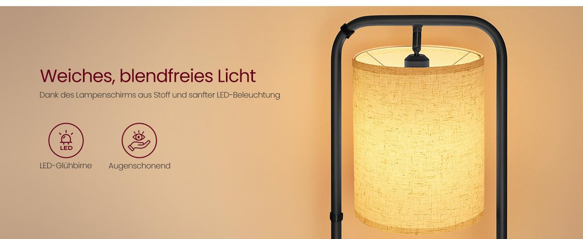 VASAGLE Stehlampe mit 3 Ablagen, Standleuchte, Stehleuchte, LED-Glühbirne inklusive, mit Fußschalter, Lampenschirm aus Stoff