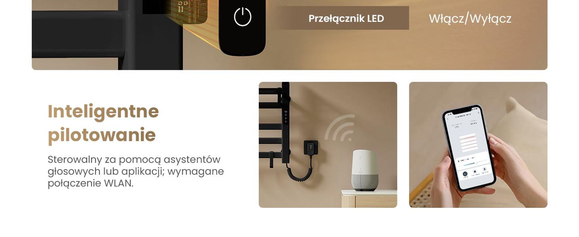 EMKE Grzejnik łazienkowy elektryczny 500x500 mm, 140W, dwurzędowy, płaskie rurki, półka i haki, WiFi Tuya Alexa, czarny mat