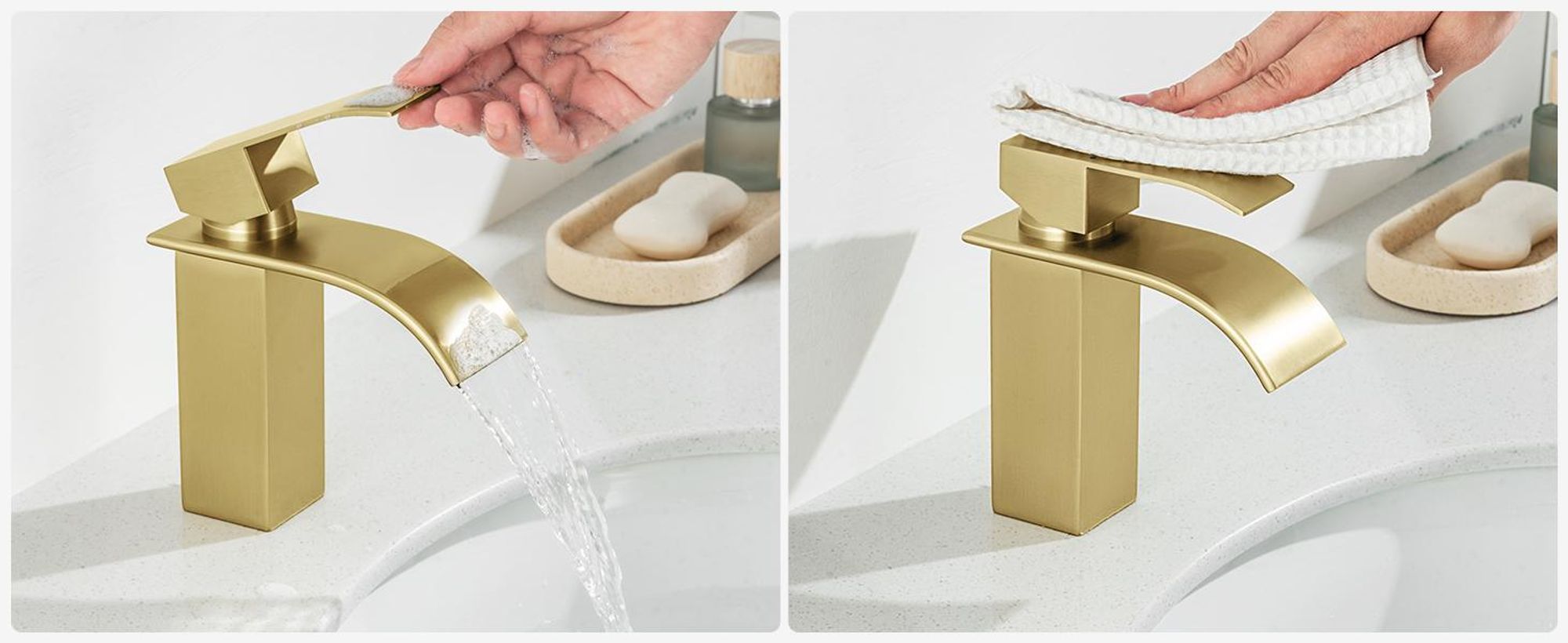 Wasserfall Waschtischarmatur, 304 Edelstahl Gebürstet Gold, Bleifrei Kalt Warm, Cecipa, Badarmatur Mischbatterie, Wasserhahn Bad, Waschbeckenarmatur