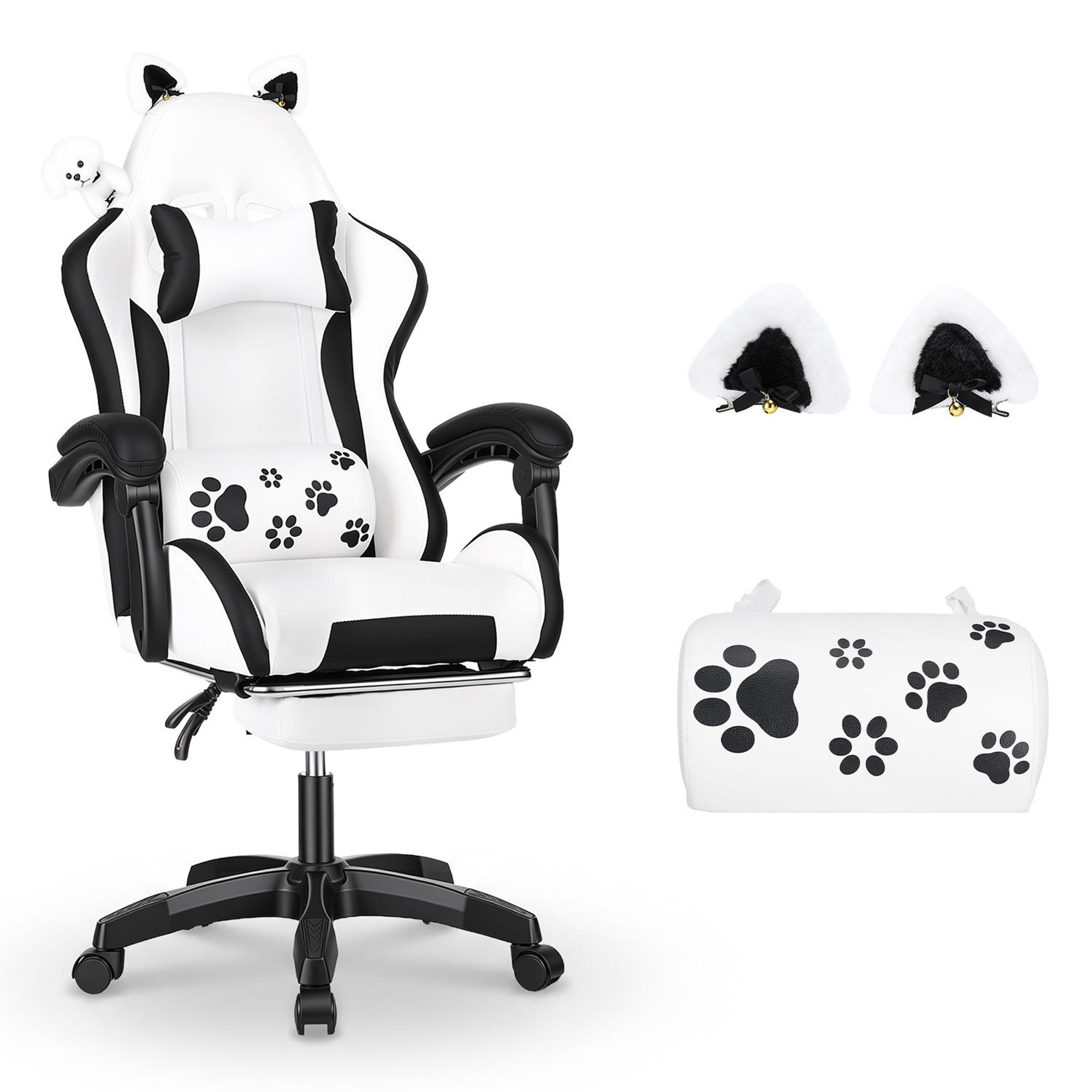 Gaming Stuhl mit Lendenwirbelstütze und Fußstütze 150kg, Bürostuhl Ergonomisch Schreibtischstuhl Racing Stuhl Computerstuhl Höhenverstellbar