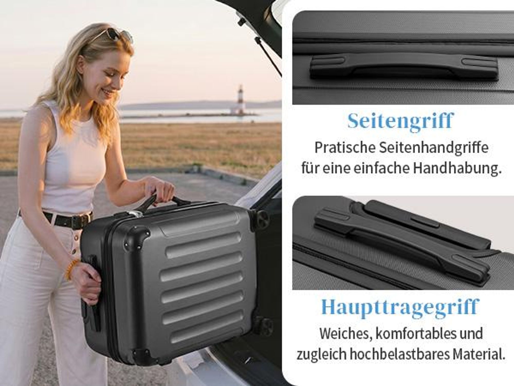 FCH 2tlg. ABS Hartschalen Kofferset 12/20 Zoll, Trolley mit 4 Rollen und Tragegriff, Eckschutz, Teleskopgriff, Dunkelgrau