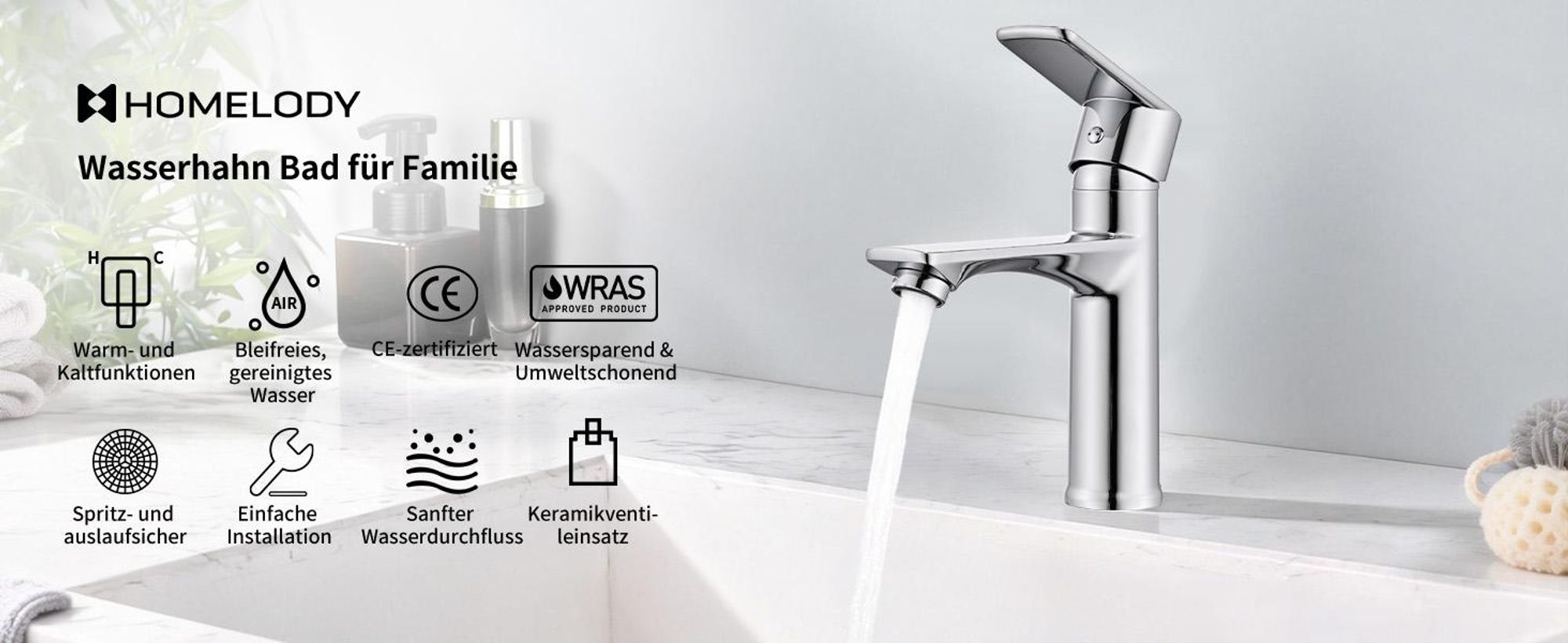 2 Wasserhahn Bad Chrom，Einhebelmischer Badezimmer Waschtischarmatur，Bad Armatur Mischbatterie，Waschbeckenarmatur，Waschbecken Armaturen Edelstahl