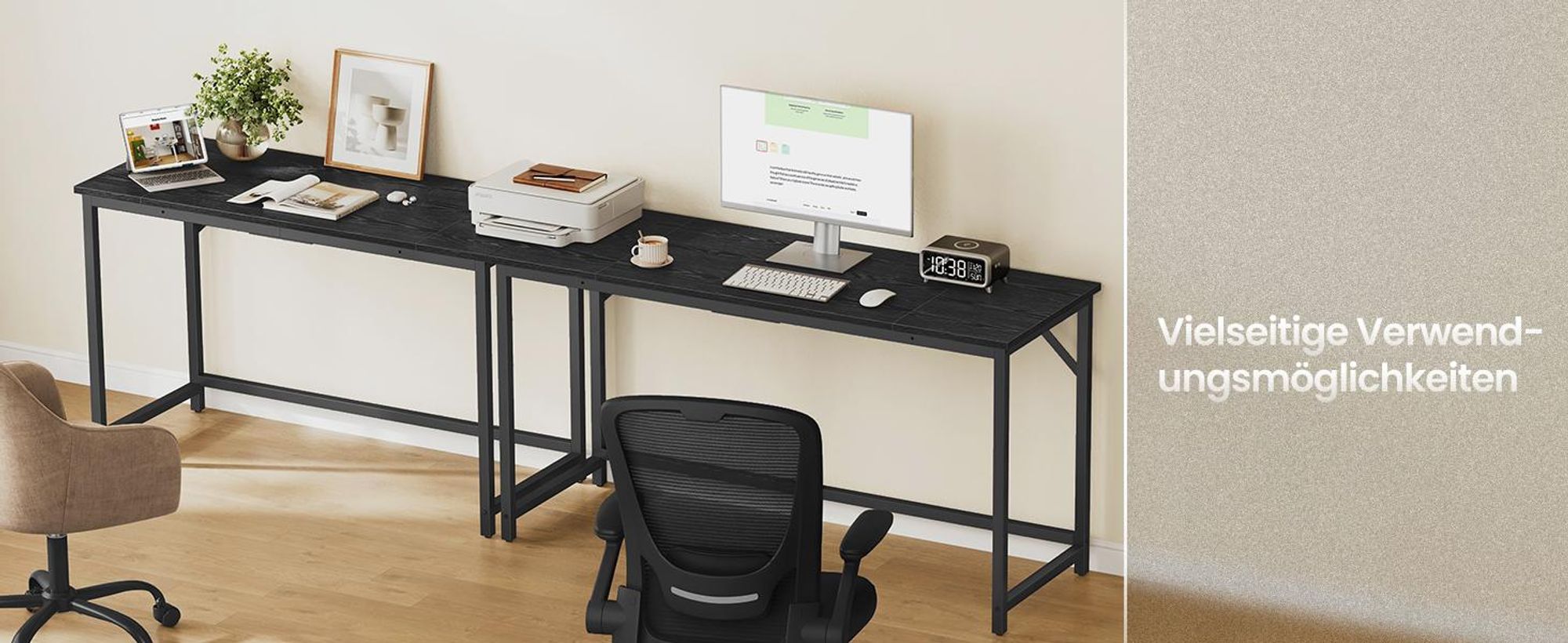 VASAGLE Tisch für Homeoffice, stabiler Computertisch, leichter Aufbau, Schwarz