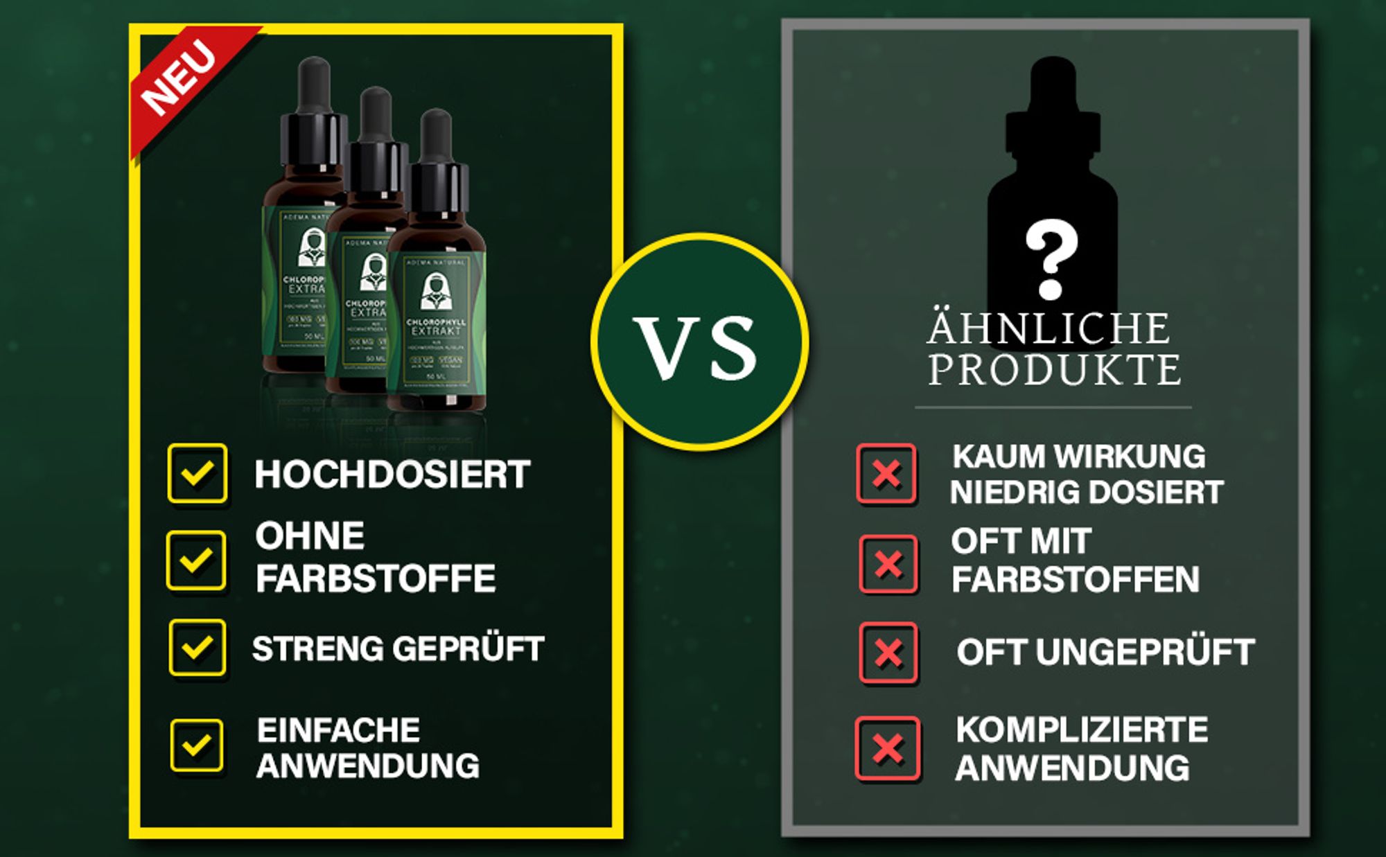 Adema Natural® Chlorophyll Tropfen – Stärken des Immunsystems – Erhöhung der Energie und Vitalität – Unterstützung der Verdauung – vegan – natürlich