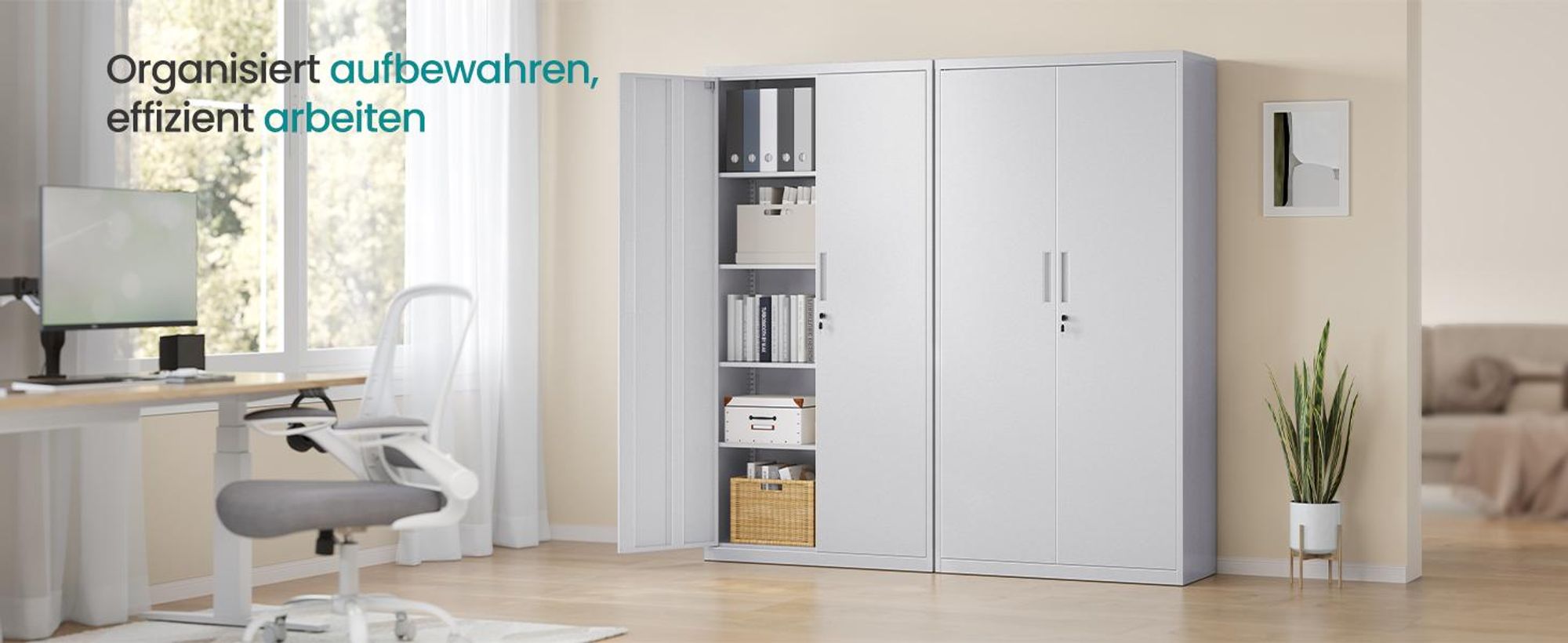 SONGMICS Aktenschrank mit 2 Türen, Büroschrank Office , Aufbewahrungsschrank aus Stahl, Metallschrank abschließbar 5 Ebenen, für Garage, Arbeitszimmer, stabil, grau OMC015G01
